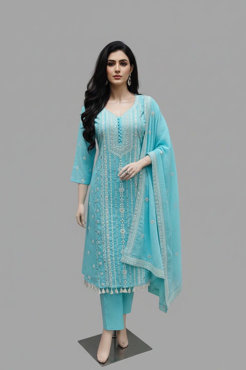 Sky Blue Cotton Hakoba Work Airline Kurtha 459