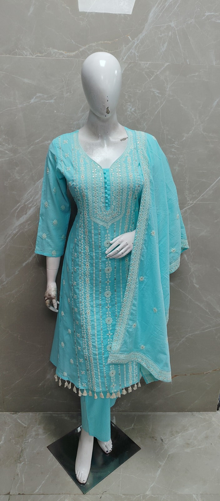 Sky Blue Cotton Hakoba Work Airline Kurtha 459