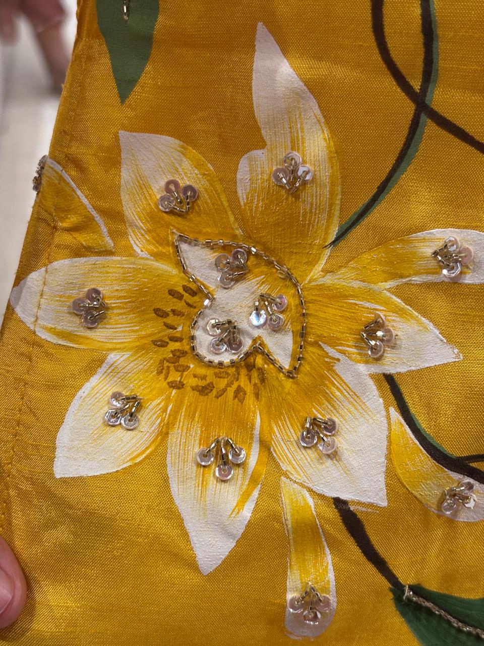 Yellow Dola Hand Painted Straight Fit Kurtha 431