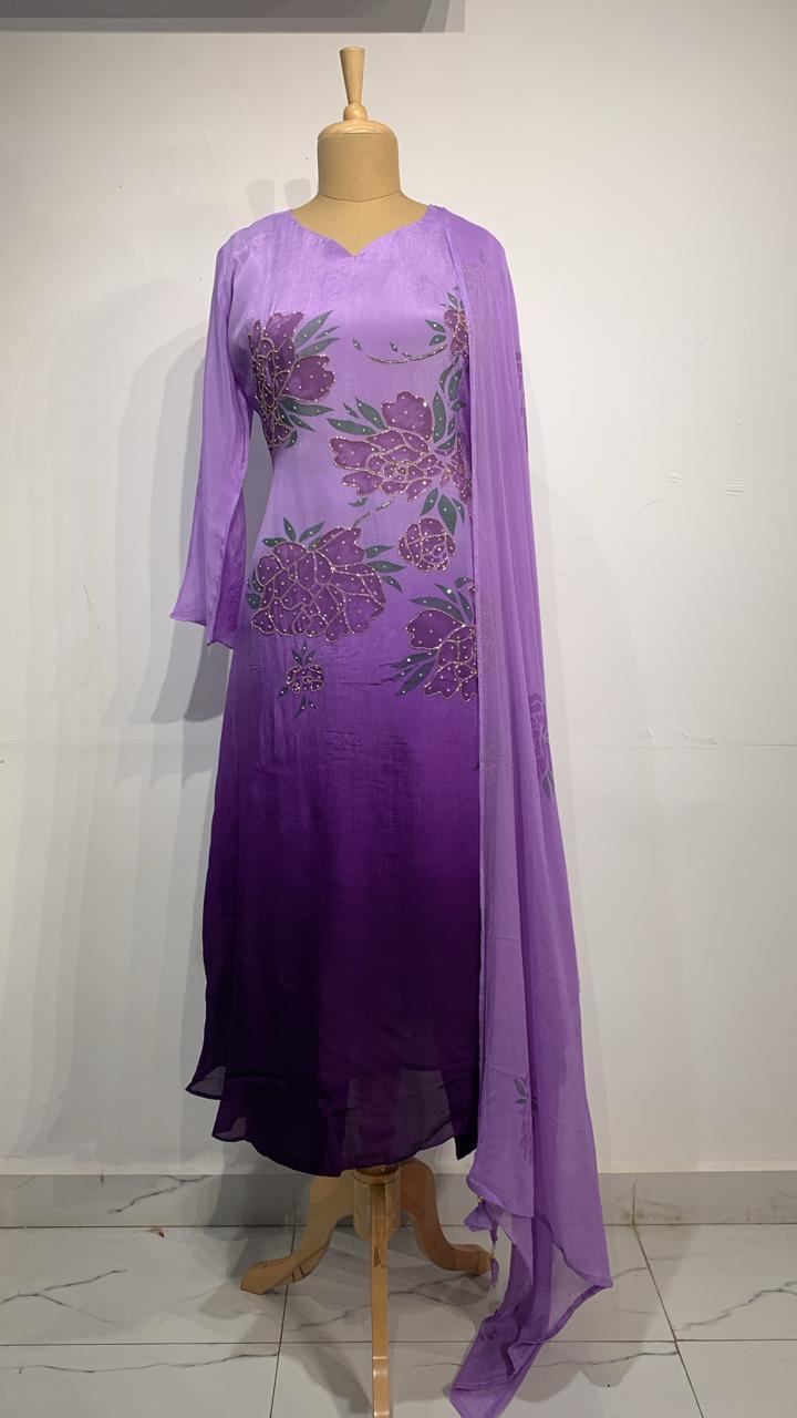 Purple Airline  Chinnon Hand Embroidery Kurtha 765