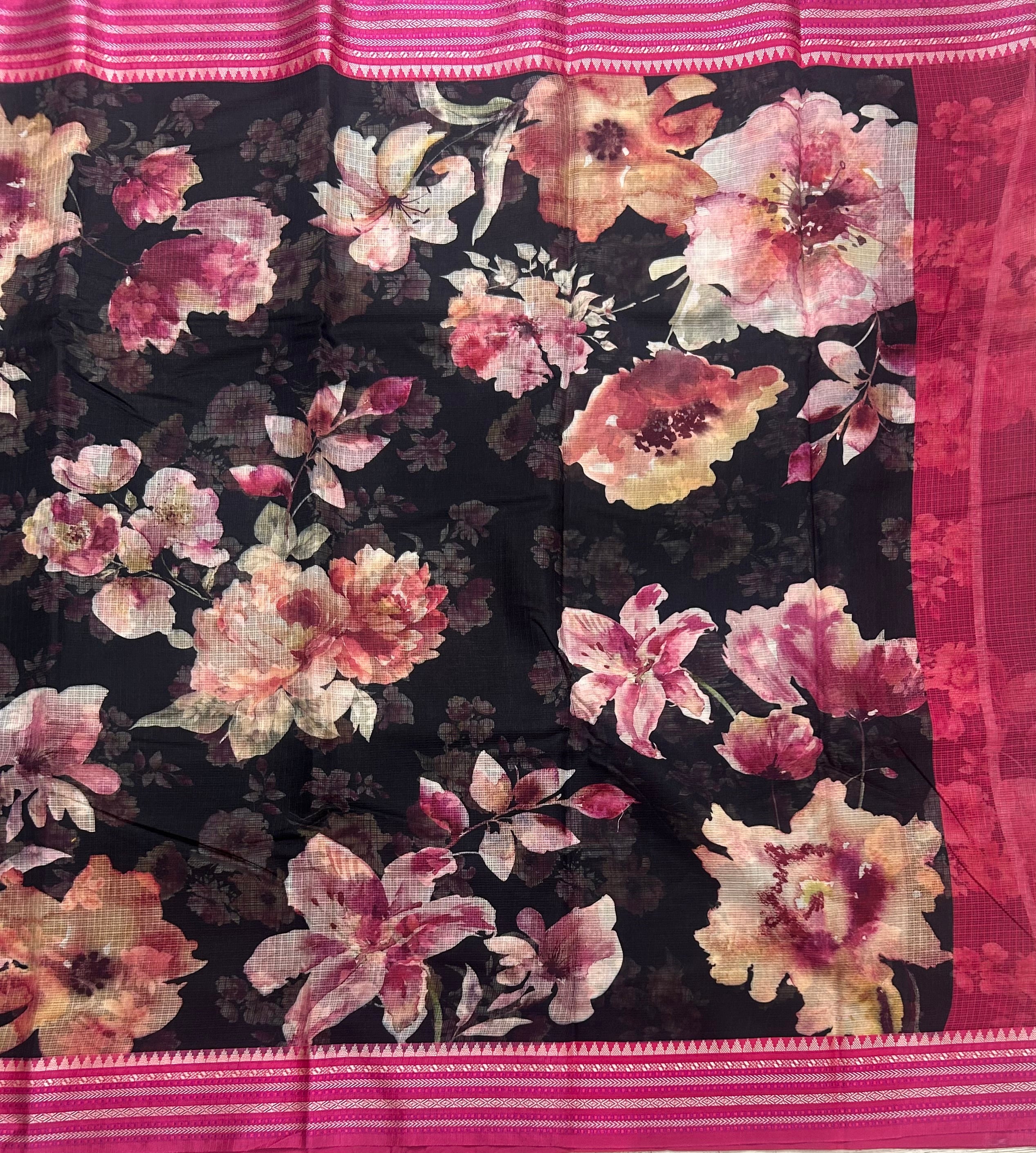 Black digital print Kota checks 105 saree