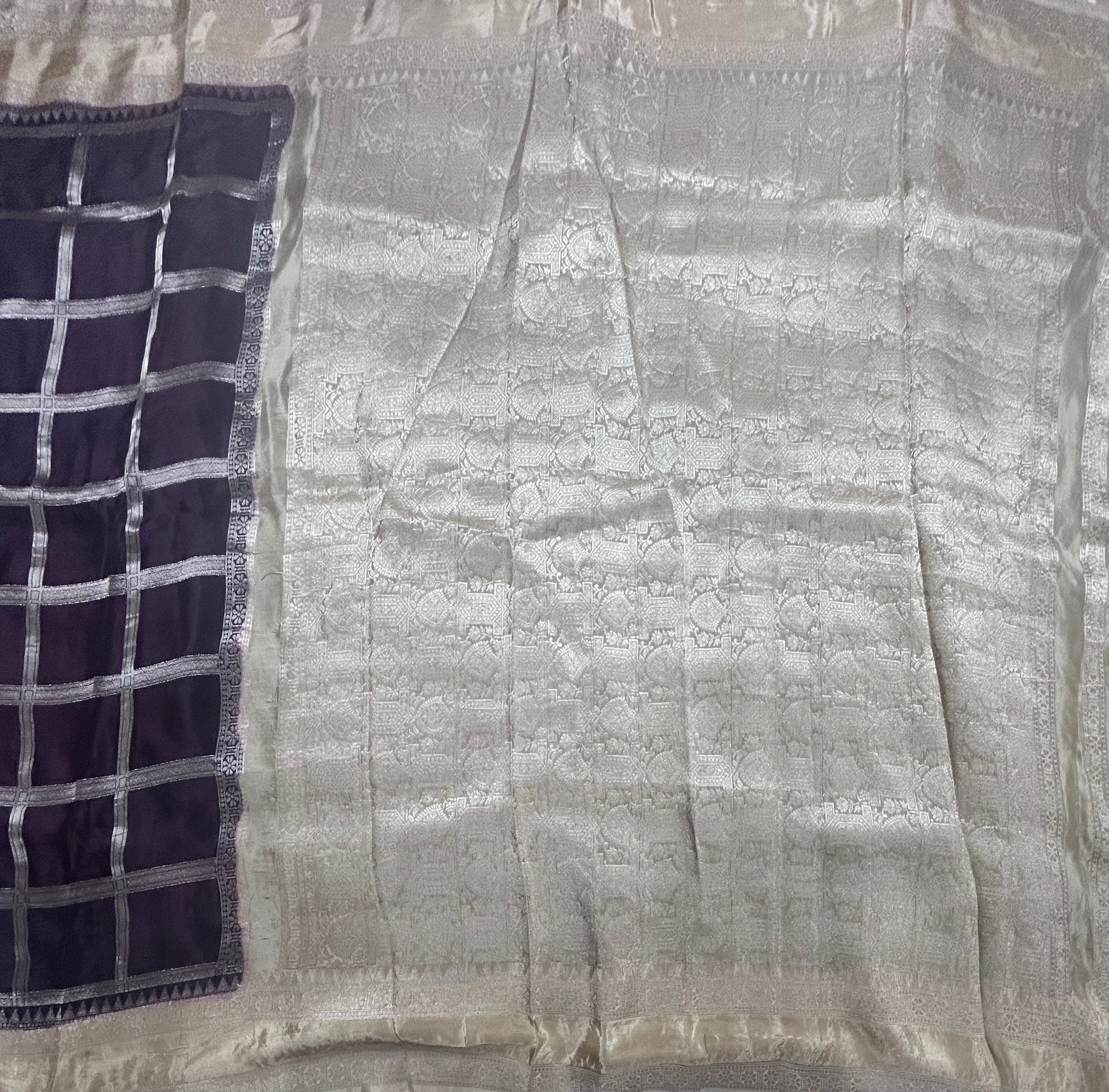 Brown checks n bentex border semi crepe 106 saree