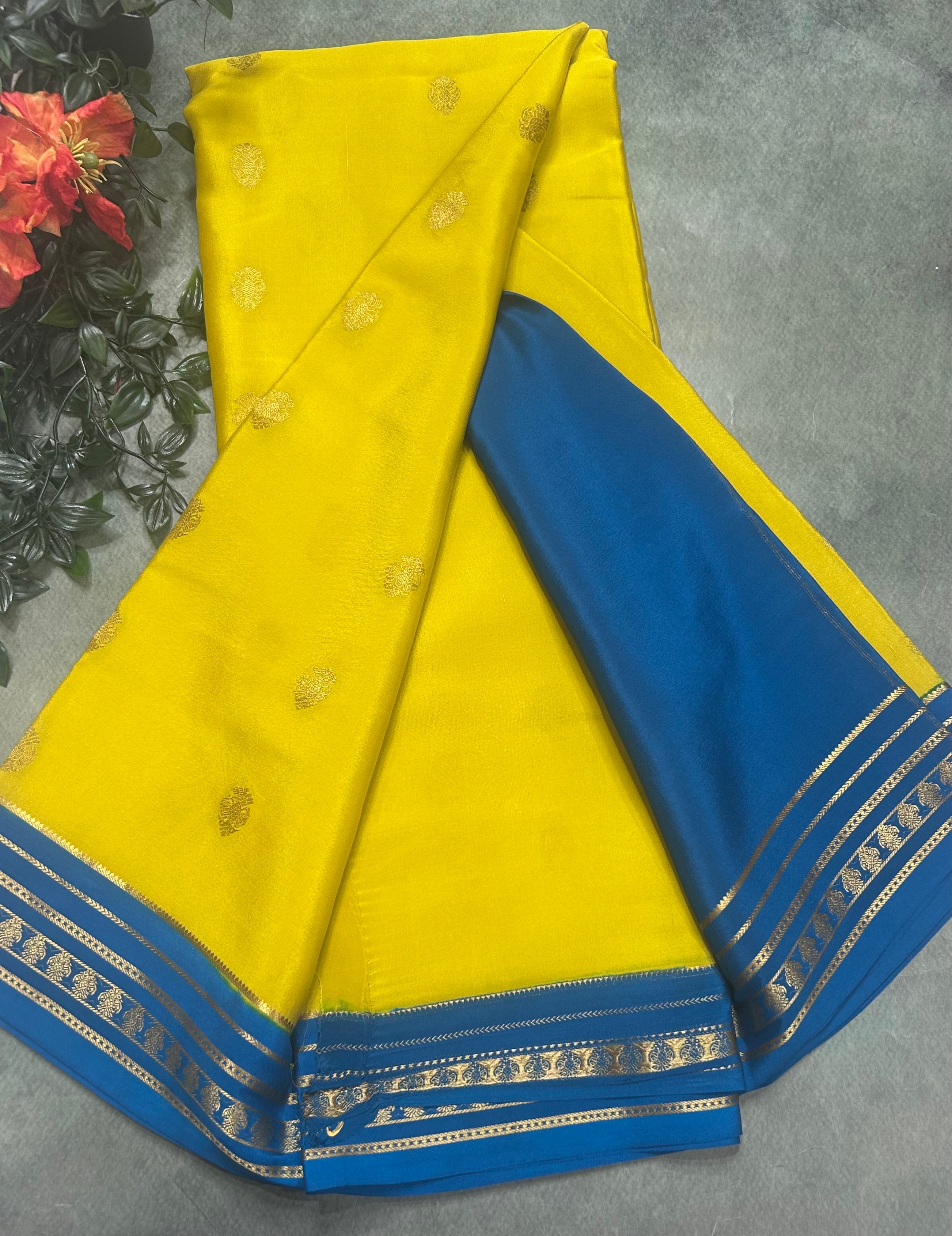 Yellow stripes border pure Mysore silk 106 saree