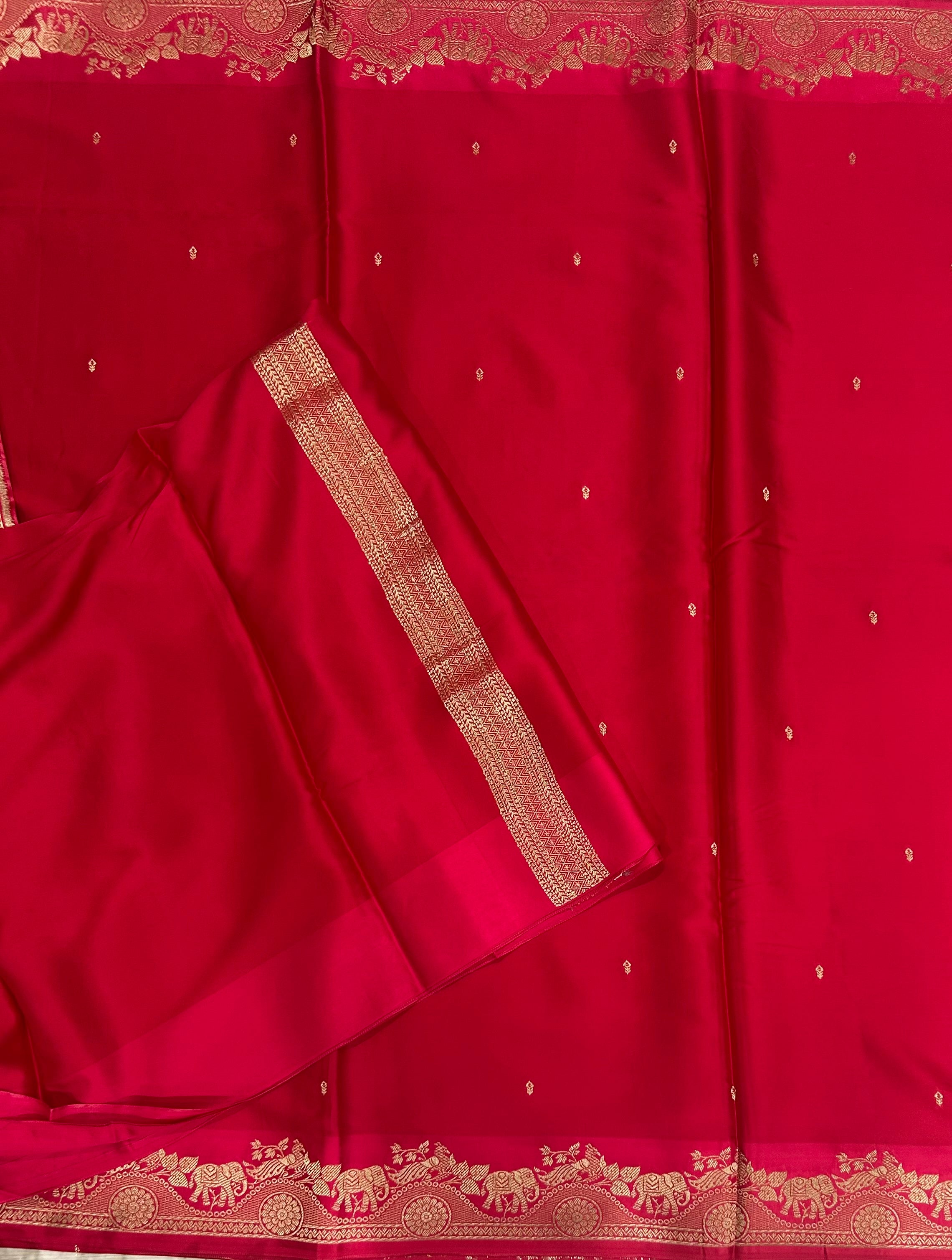 Rani pink small border satin crepe 103 saree