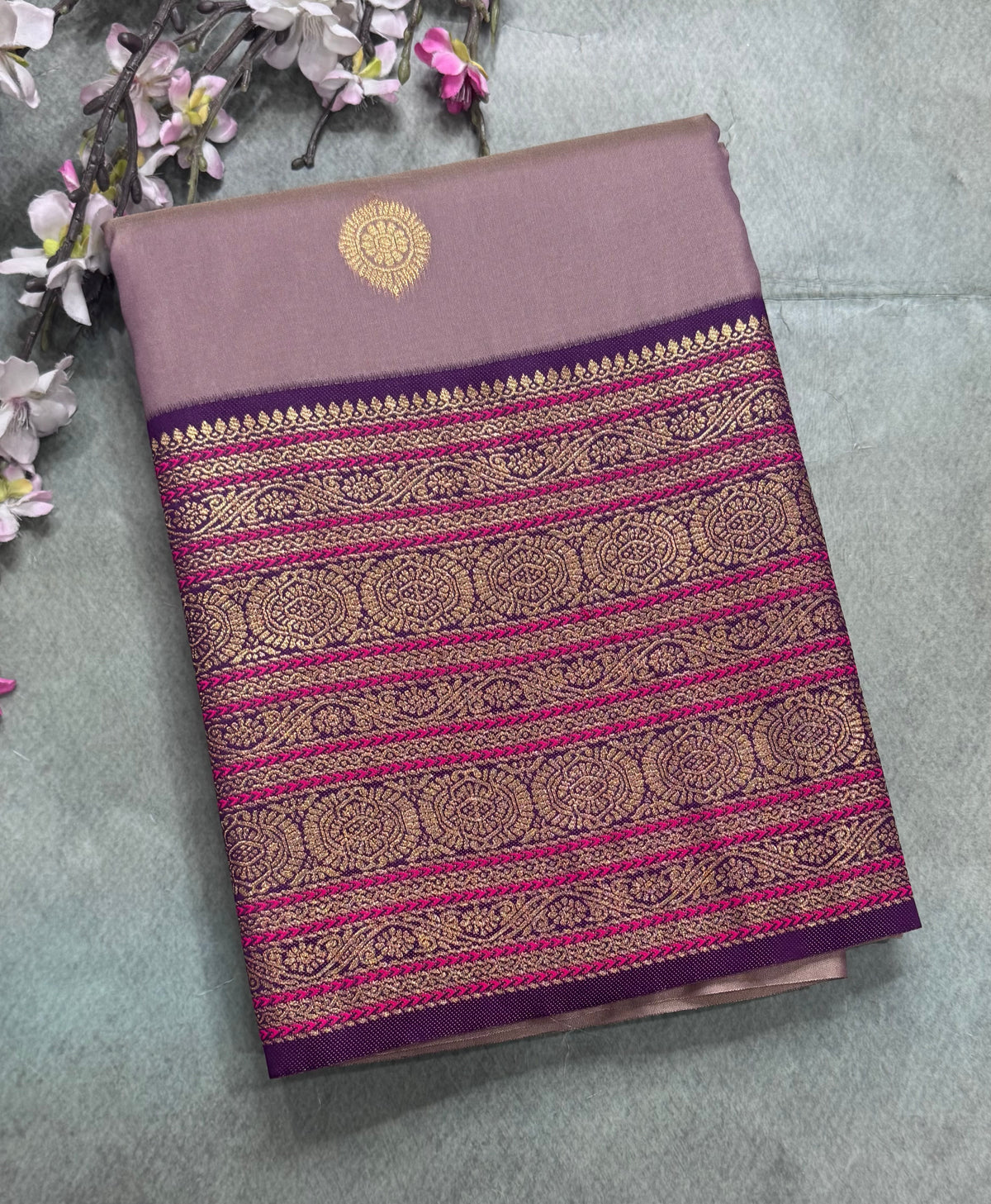 Mauve Kanchi Border Semi Soft Silk Saree 110