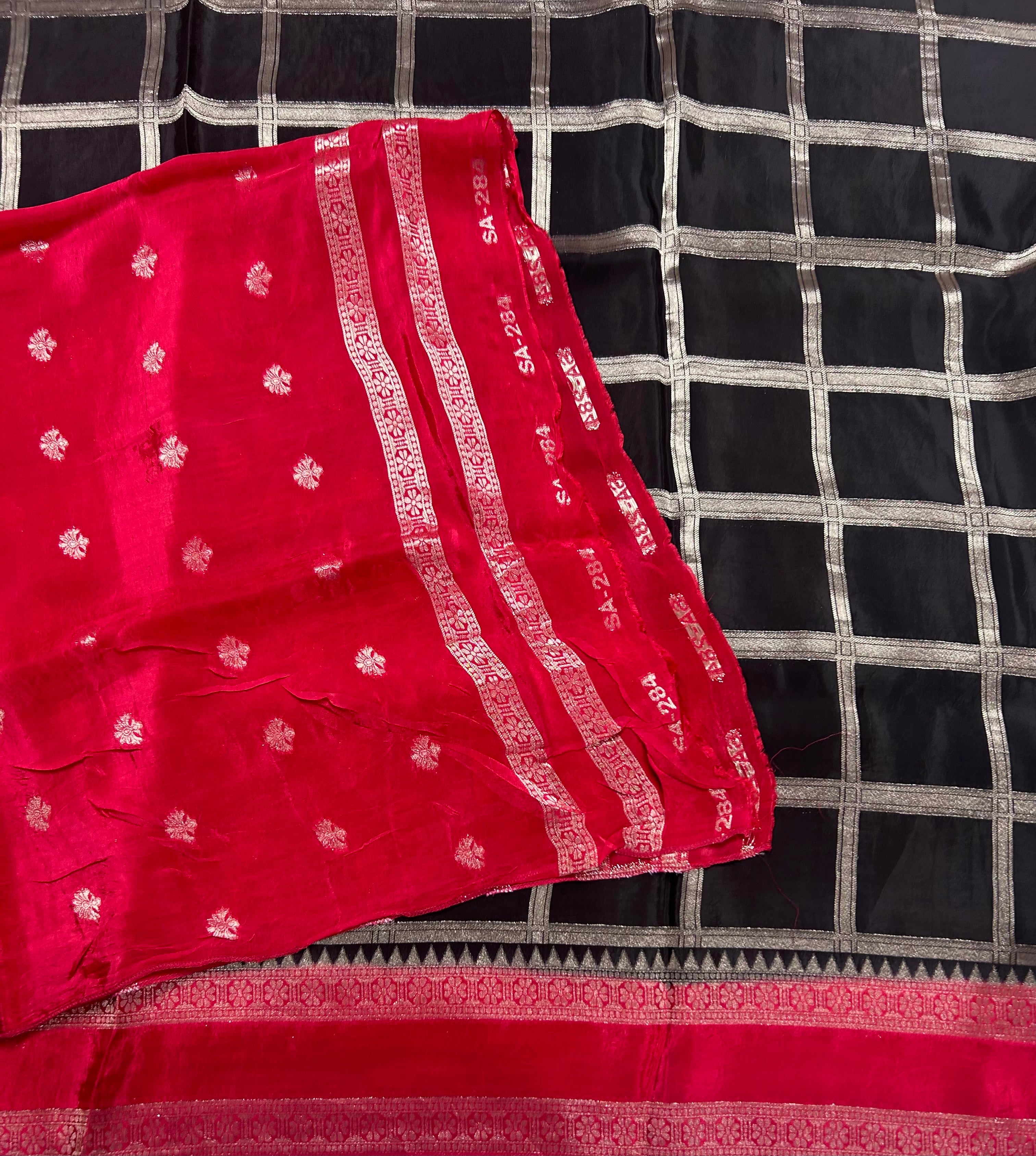 Black checks n bentex border semi crepe 106 saree