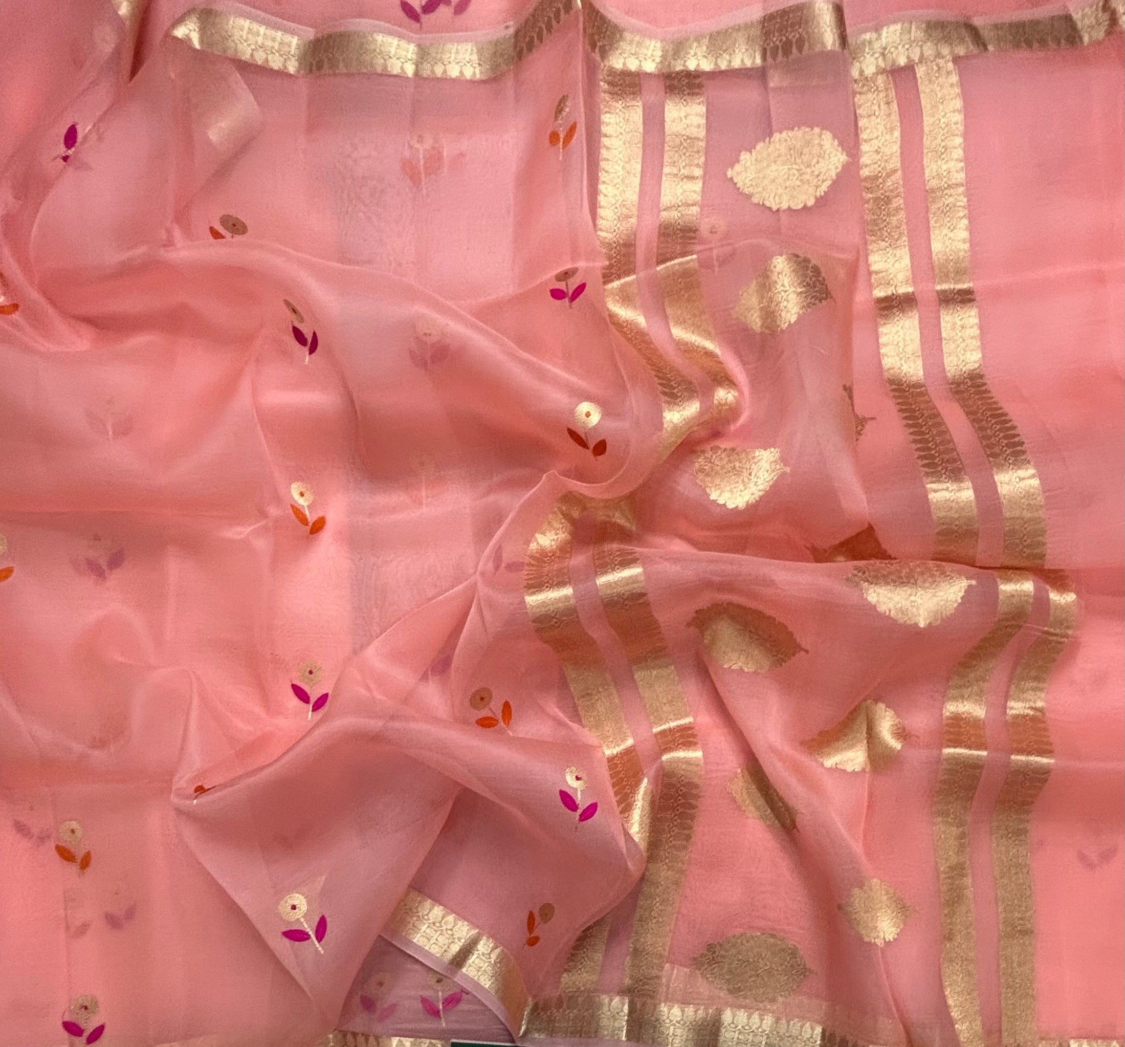 Pastel pink pure kora 105 organza silk saree