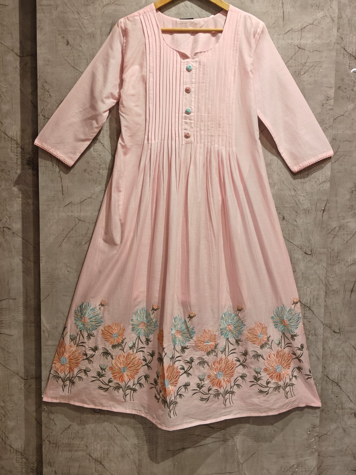 "Sana" Baby Pink Soft Mul Cotton in Boutique style embroidery 3pcs Kurtha suit