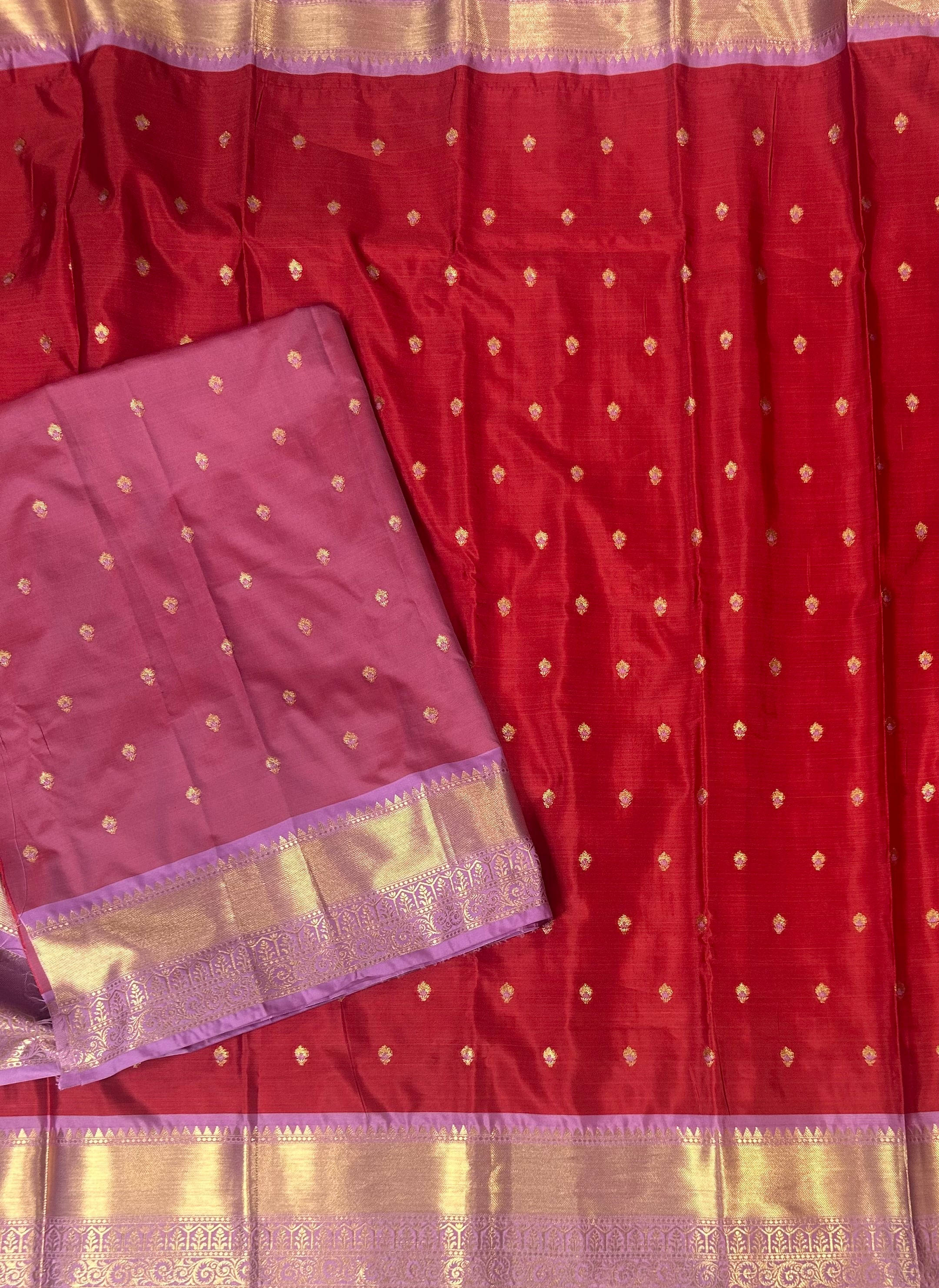 Red n light pink small semi Kanchi-12 saree