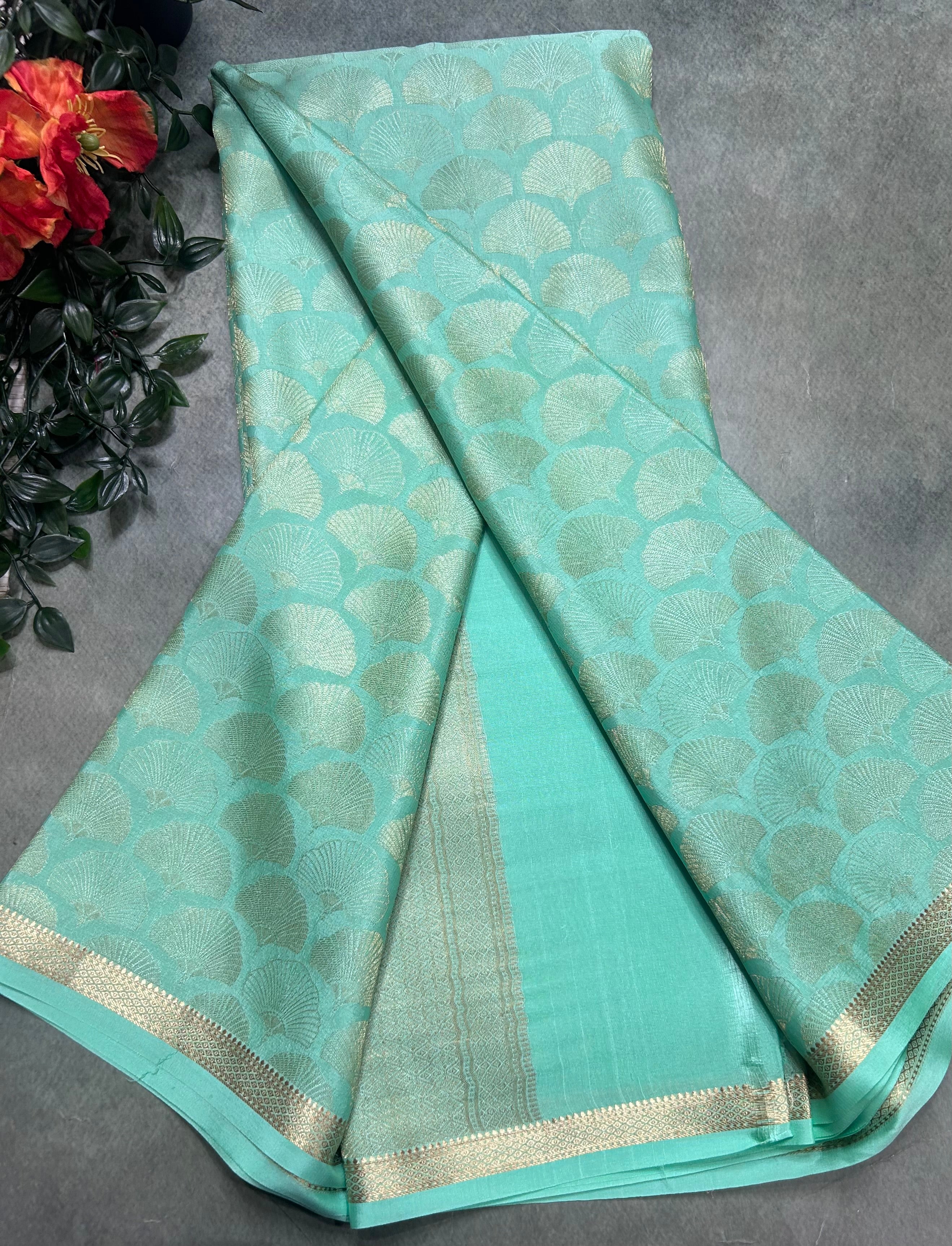 Sea green brocade Pure Mysore Silk 106 Saree