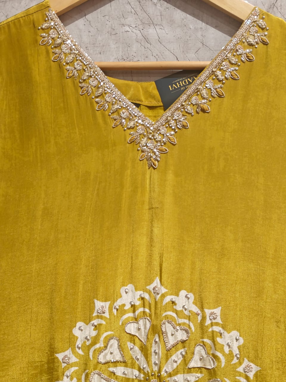 Musturd Yellow Digital Print Handwork Crepe Kurtha 533