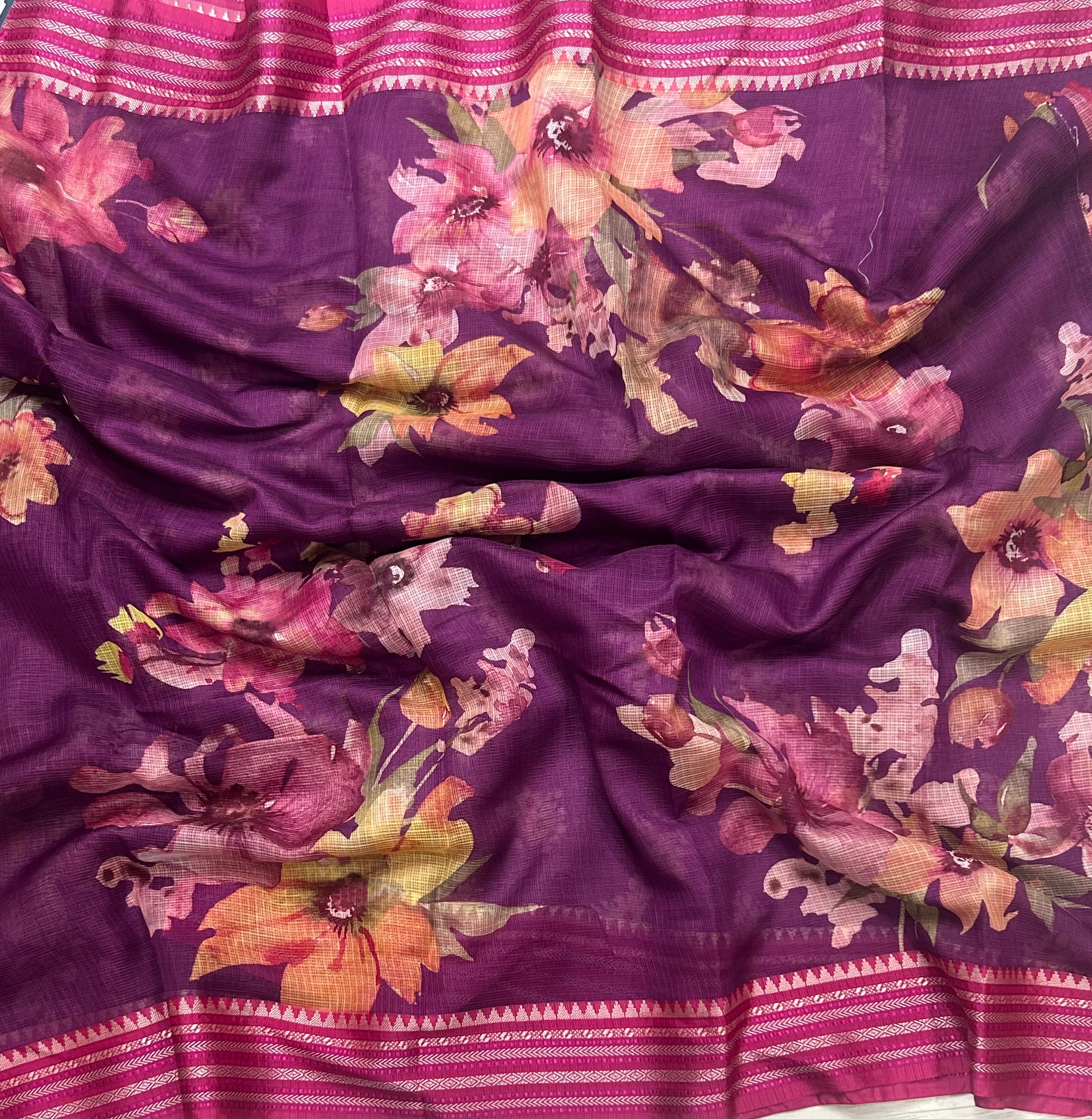 Dark purple digital print Kota checks 105 saree