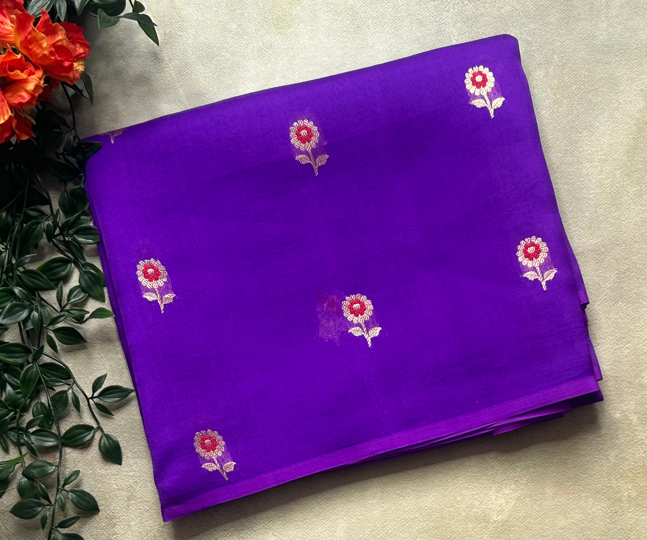 Purple pure kora 103 organza silk saree