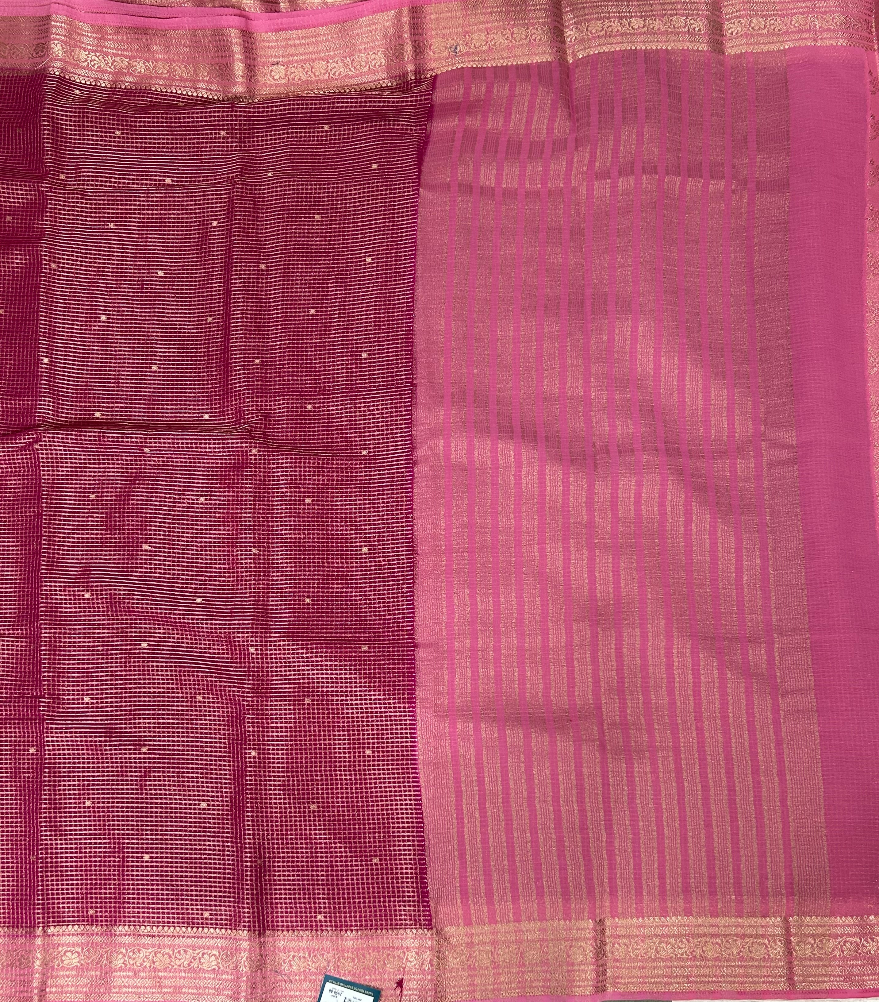 Rani pink small checks semi mysore crepe-12 saree
