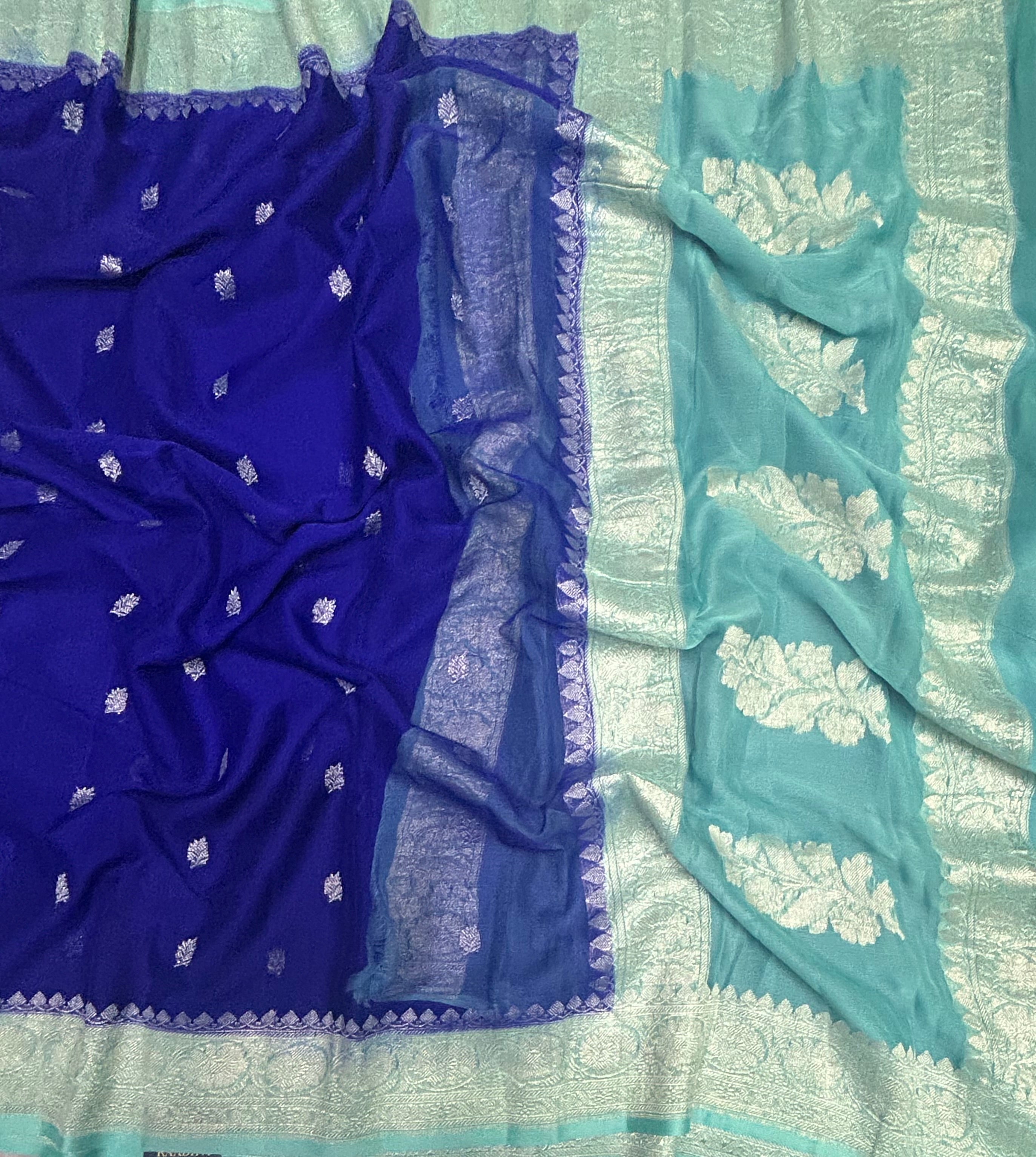 Royal blue small butta pure chiffon 104 saree