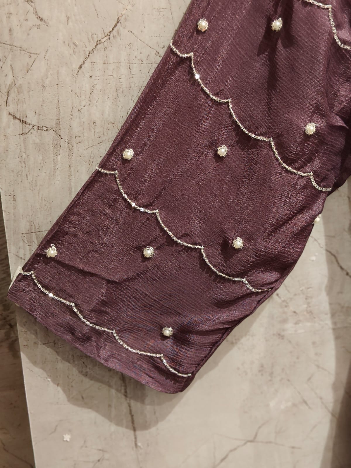 “Pari" Purple chinnon Crepe  handwork party ware Kurtha 44 set