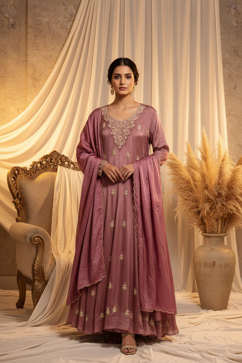 Anarkali Chinnon Hand Embroidery Kurtha 567