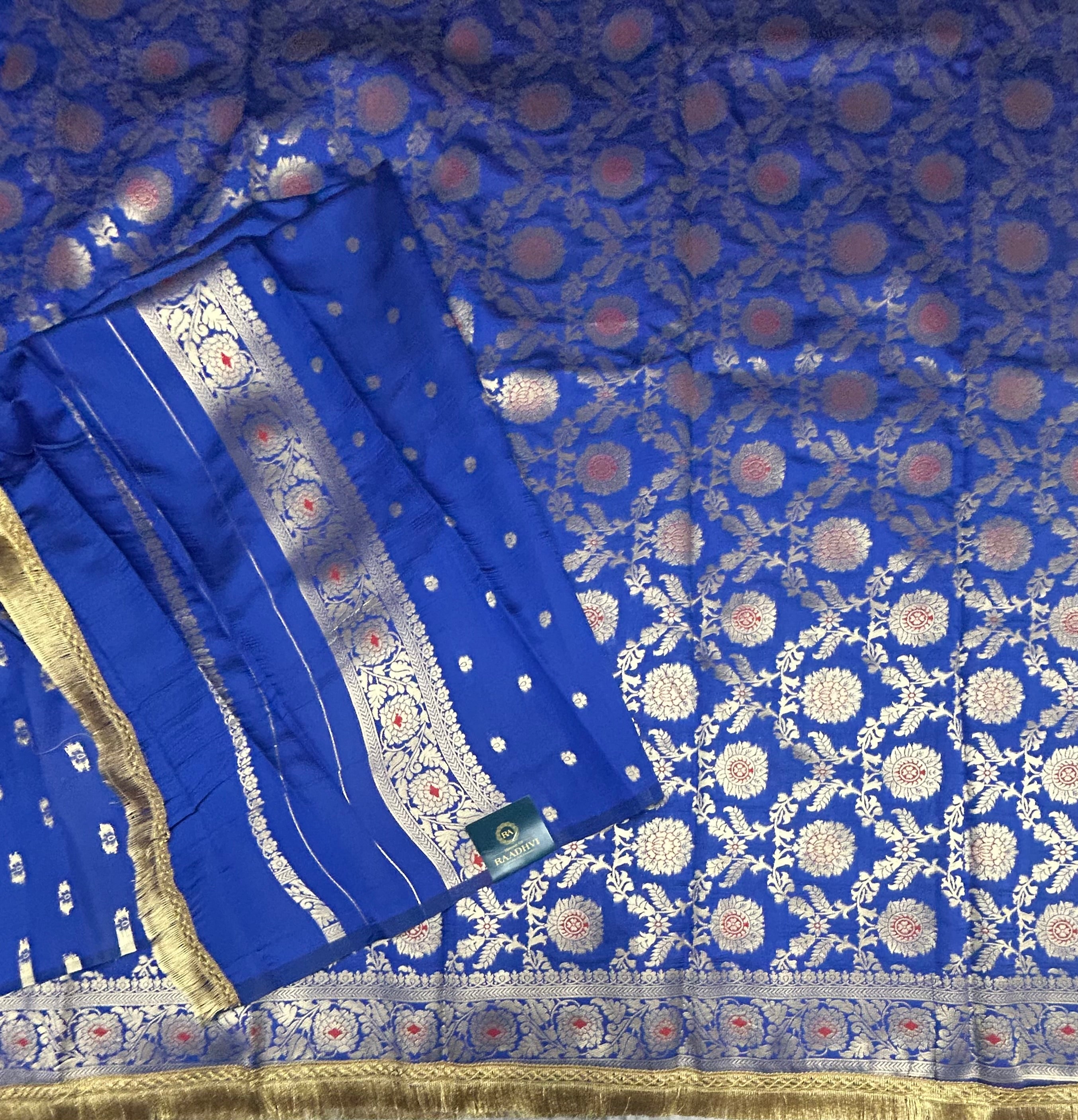 Royal blue brocade Jaal pattern semi silk saree