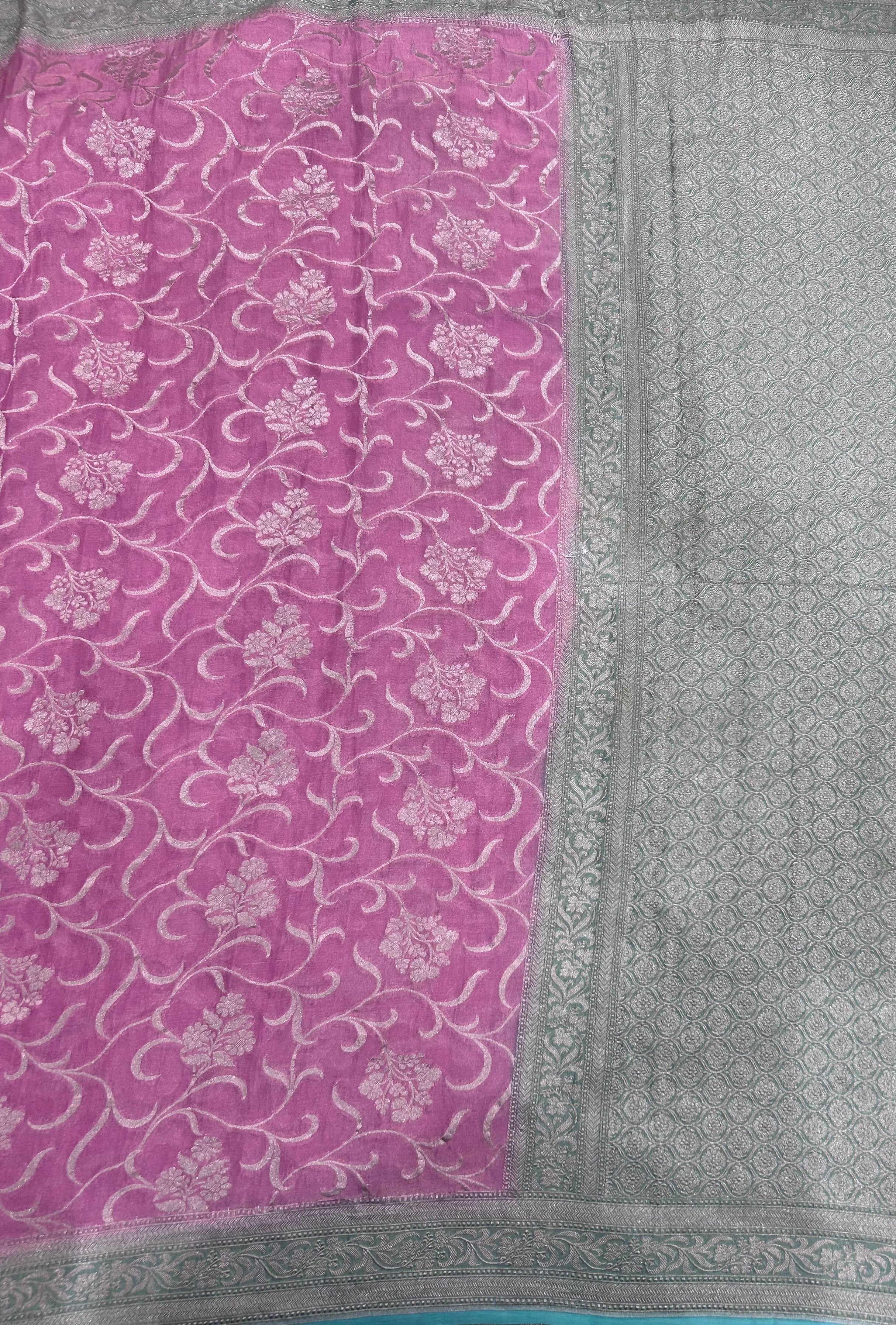 Light pink brocade Jaal pattern pure georgette-106 saree