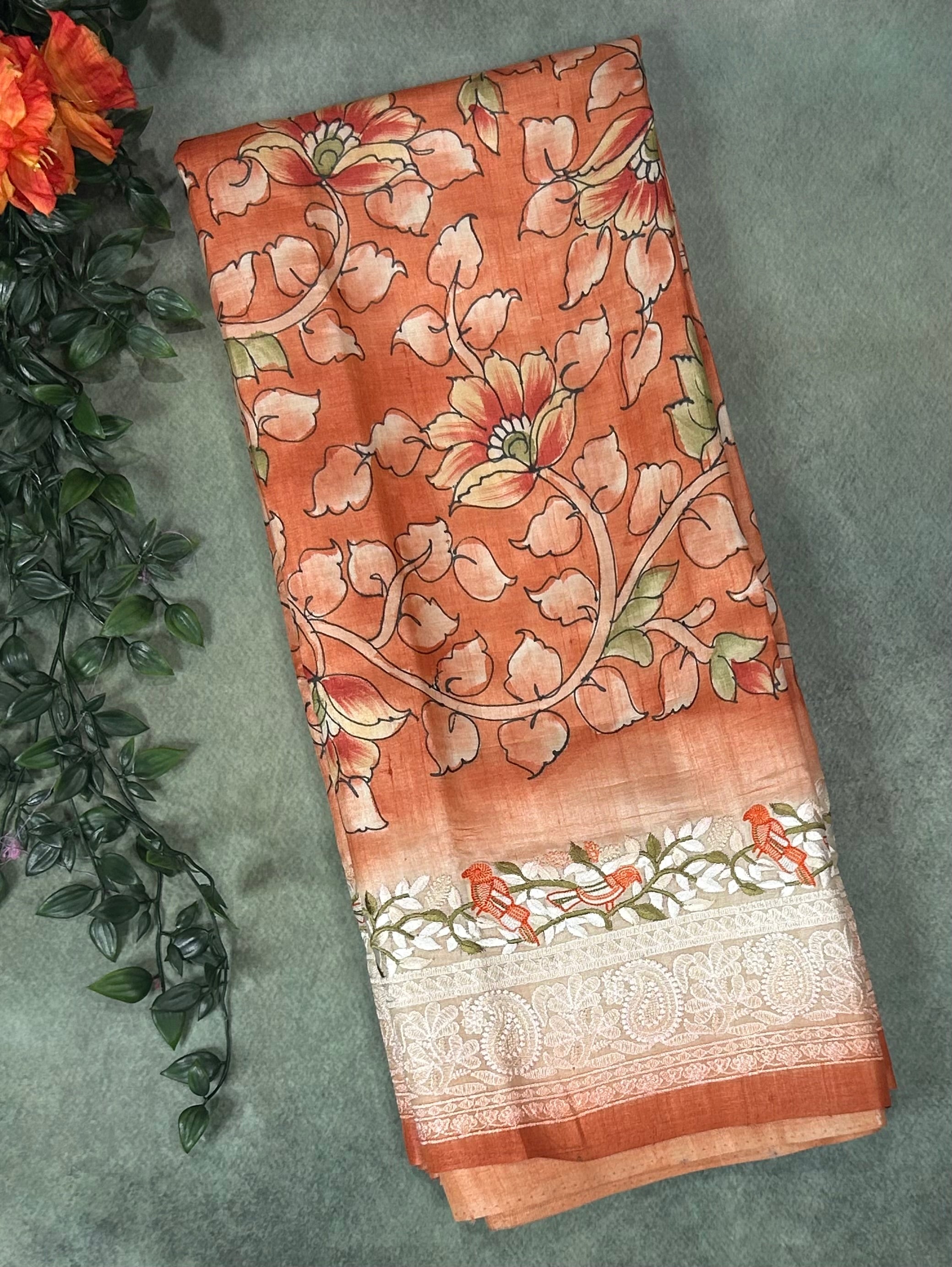 Orange pure handloom  tussar silk-12 saree