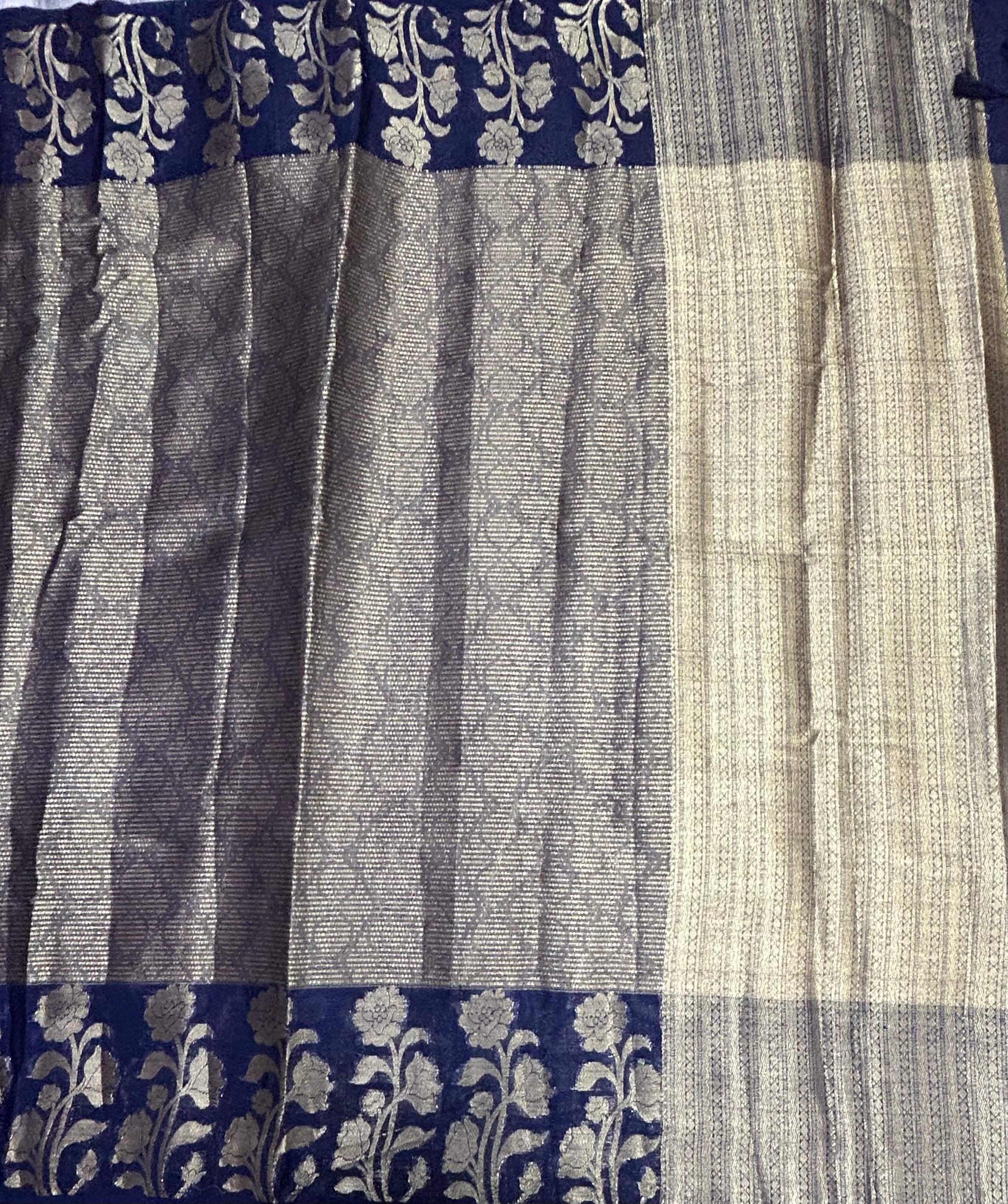 Navy Blue brocade Semi Kanchi saree