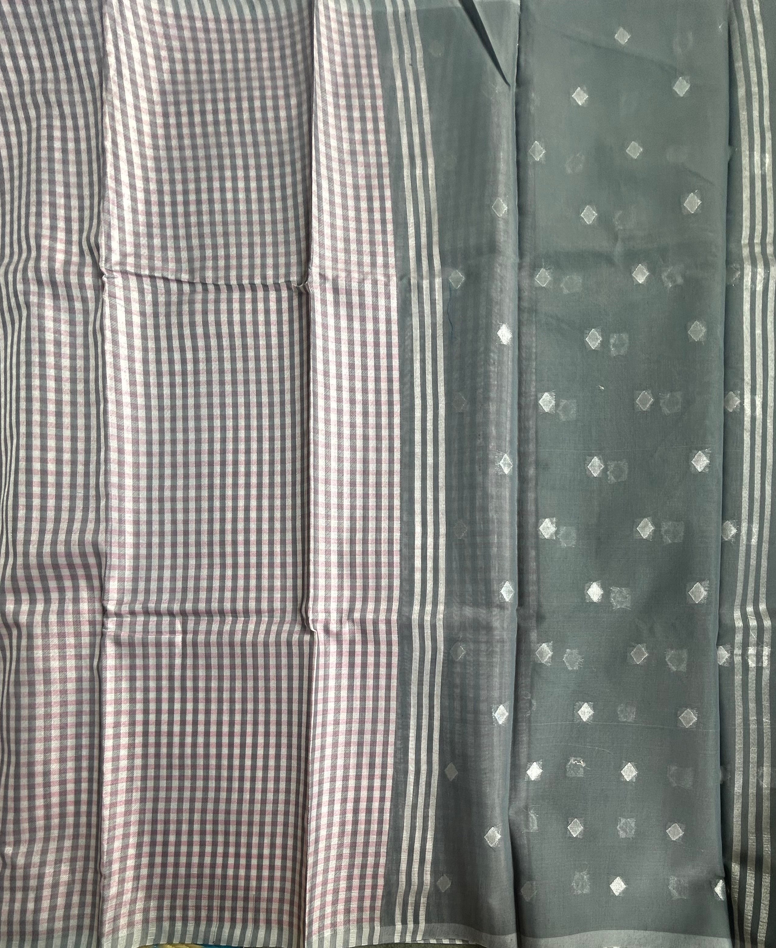 Grey checks semi tissue saree