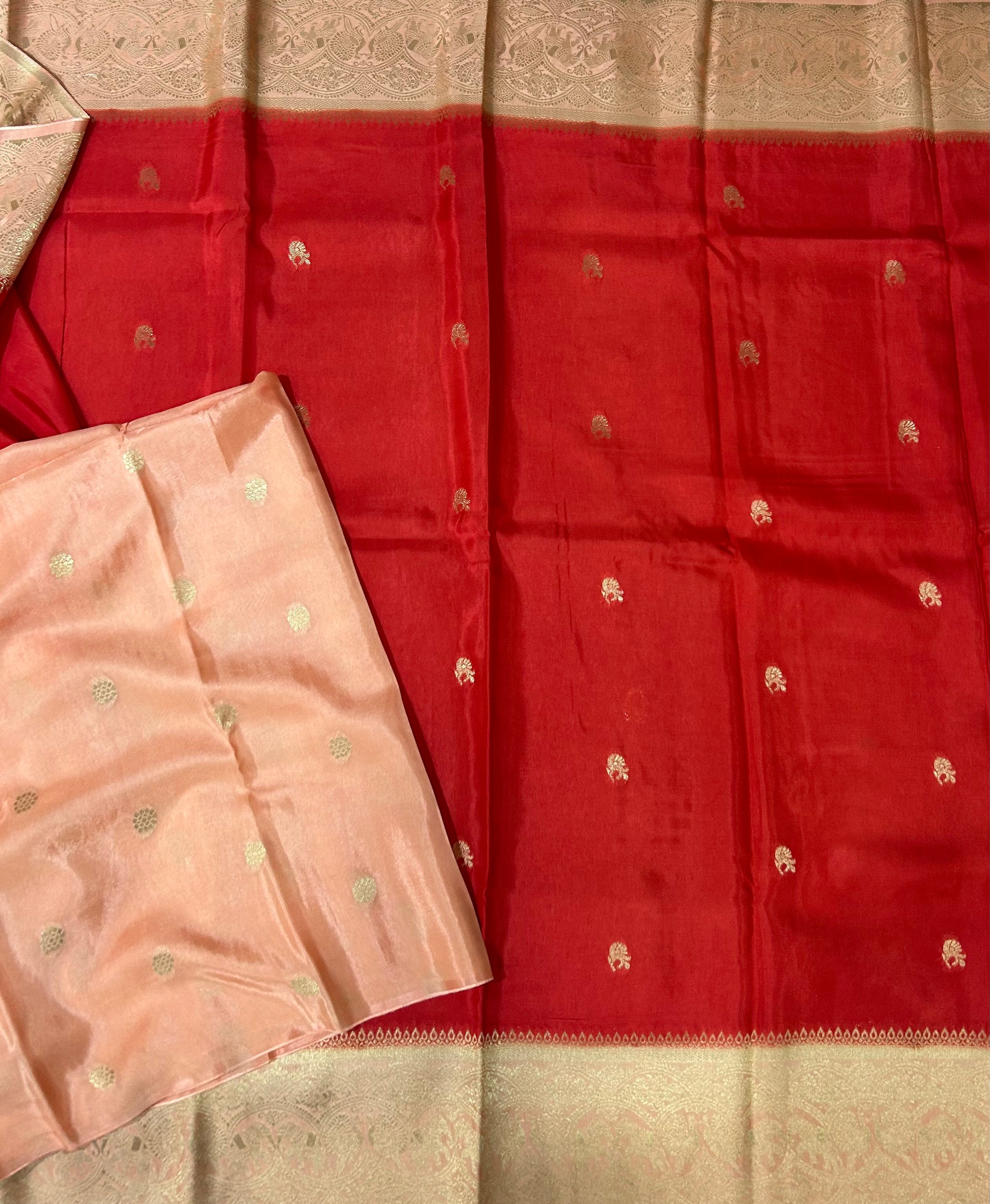 Red contrast border semi Mysore 105 saree