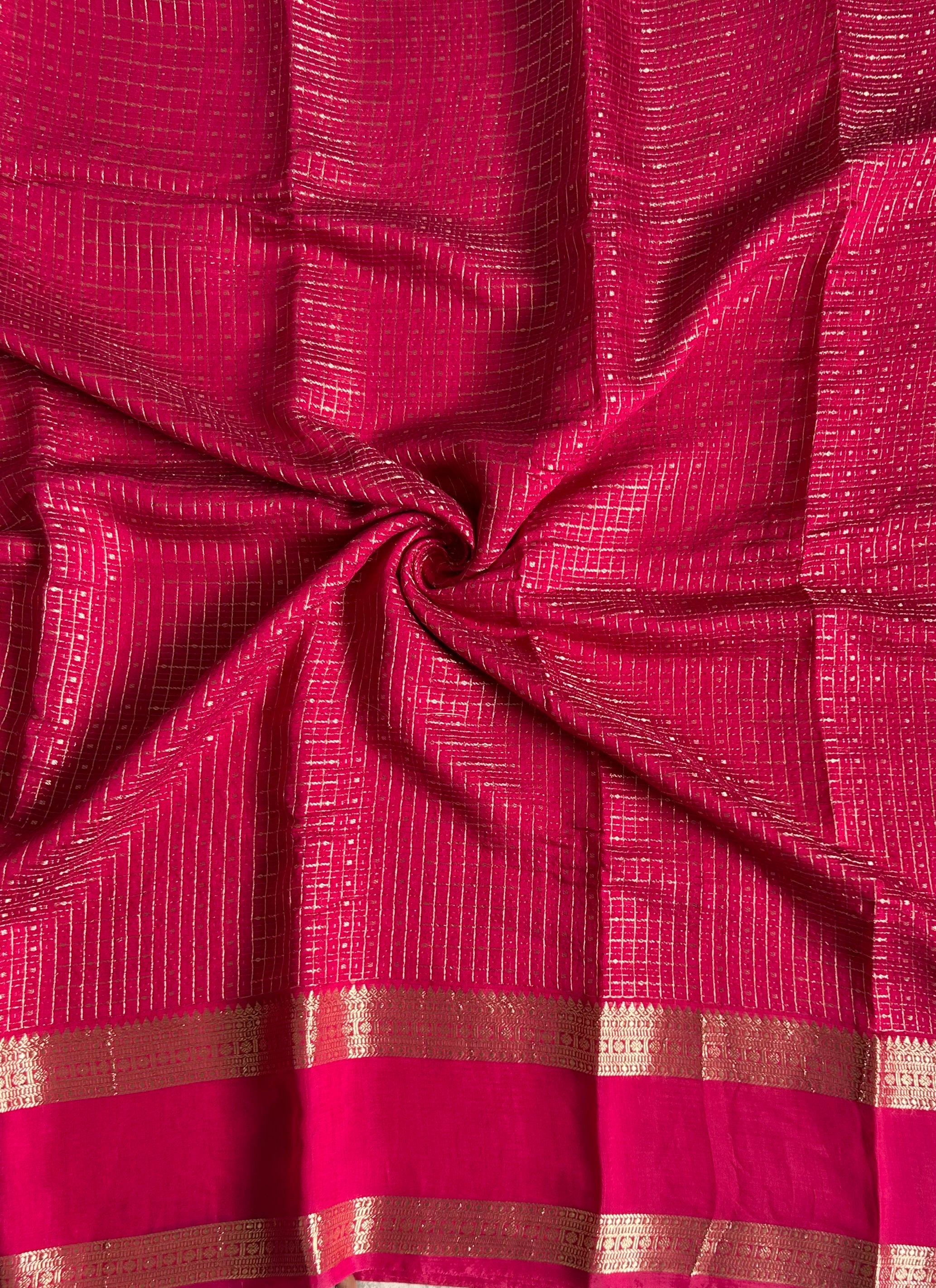 Rani pink small checks soft Tussar 03 crepe saree