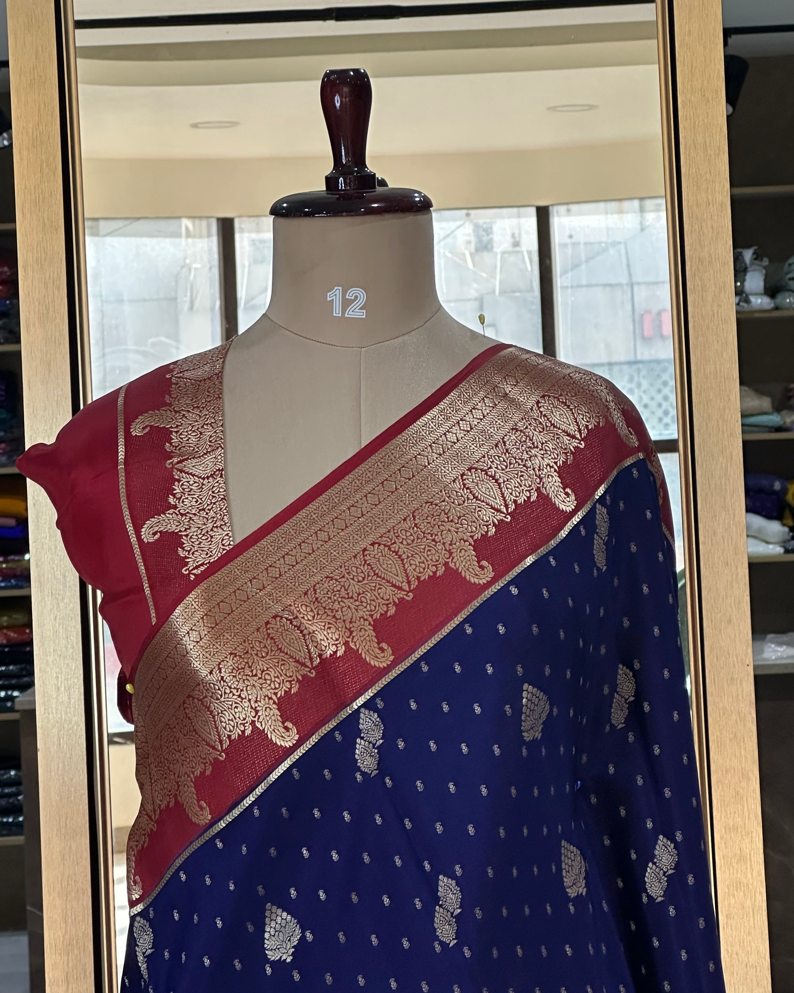 Navy blue Banarasi pure Mysore-09 crepe silk saree