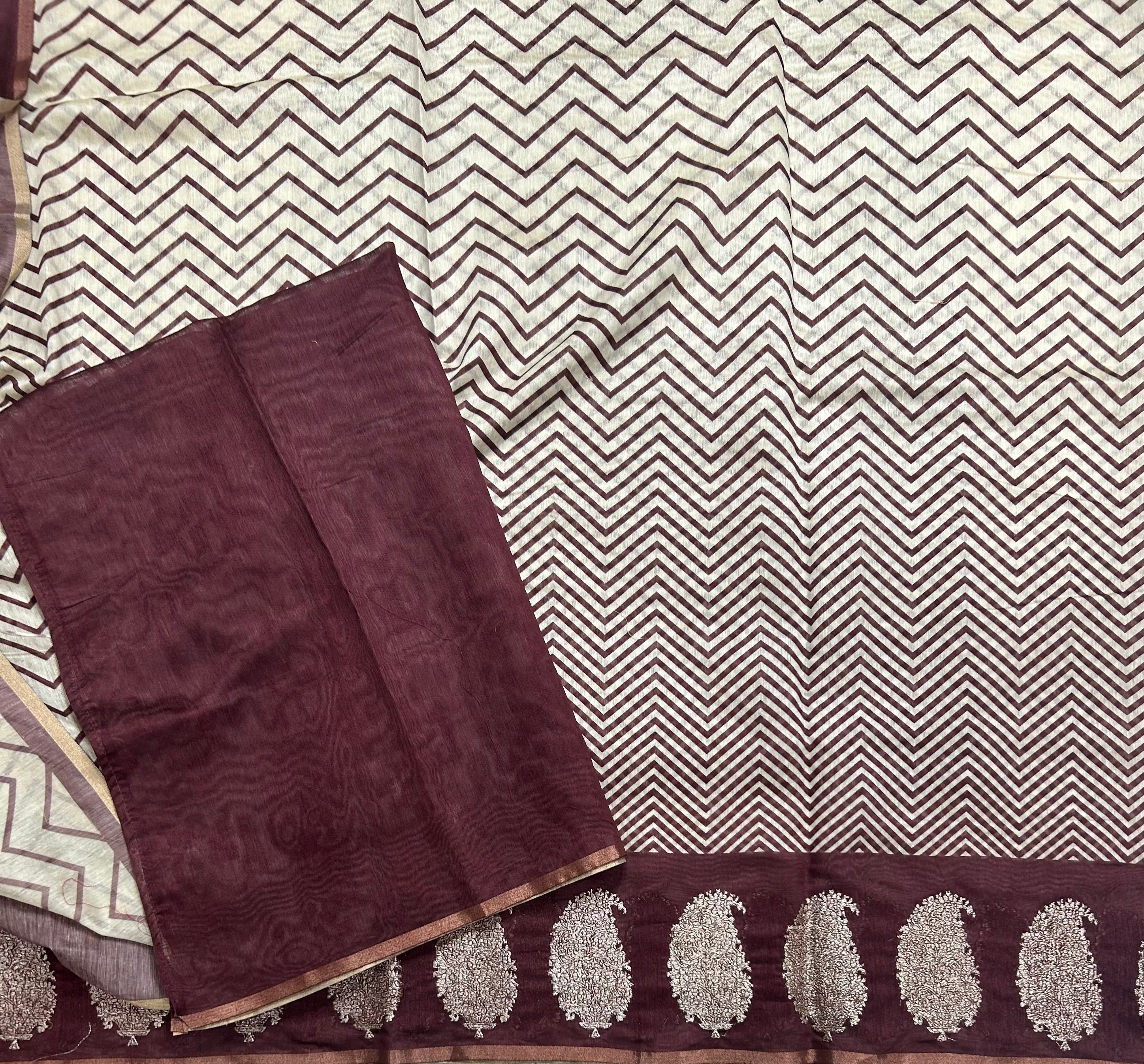 Brown border Butta soft Chanderi 105 saree