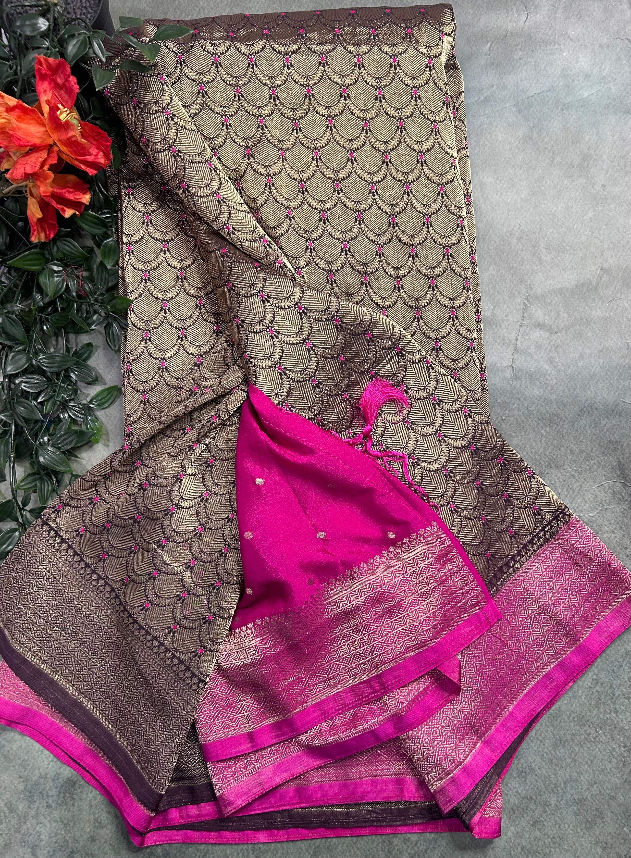 Wine brocade semi georgette 105 saree