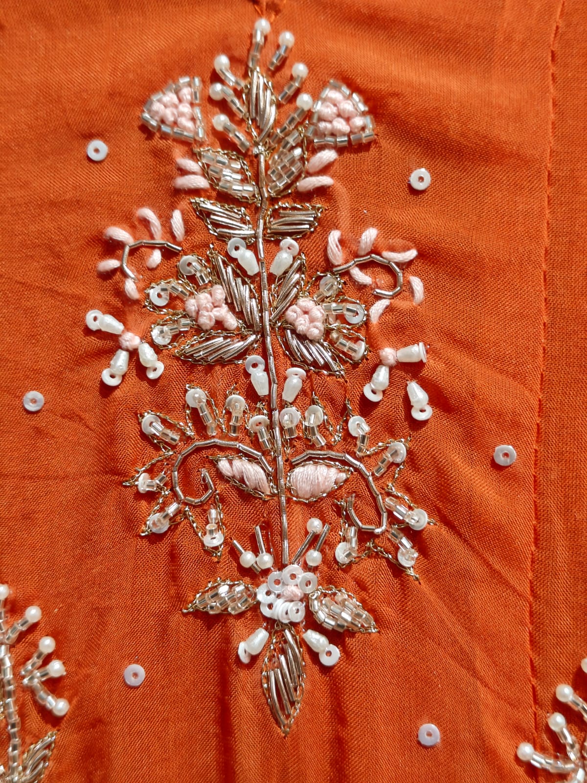 Orange Organza Hand Embroidery Airline Kurtha 966