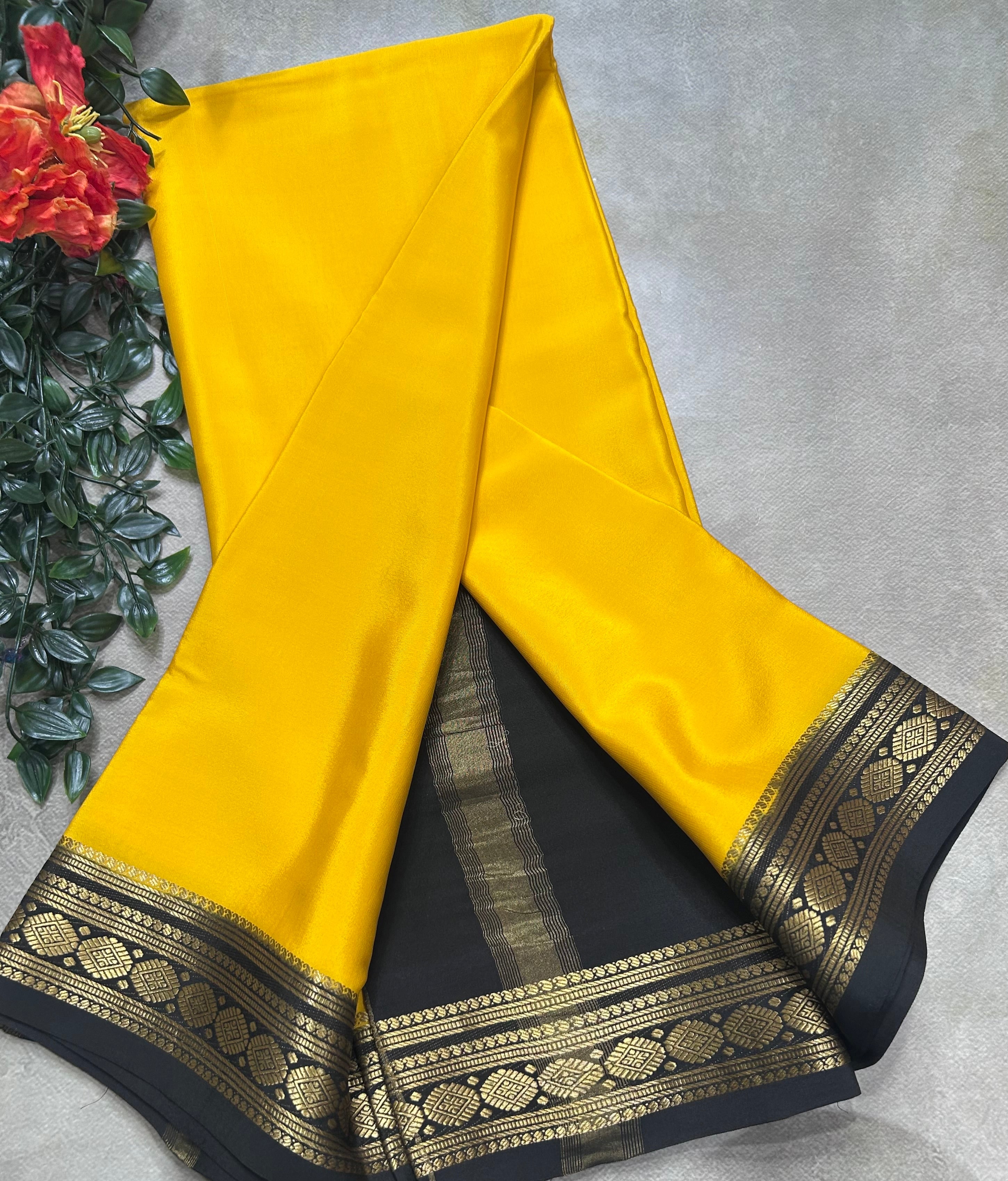 Yellow small border pure mysore silk saree(YMS106)