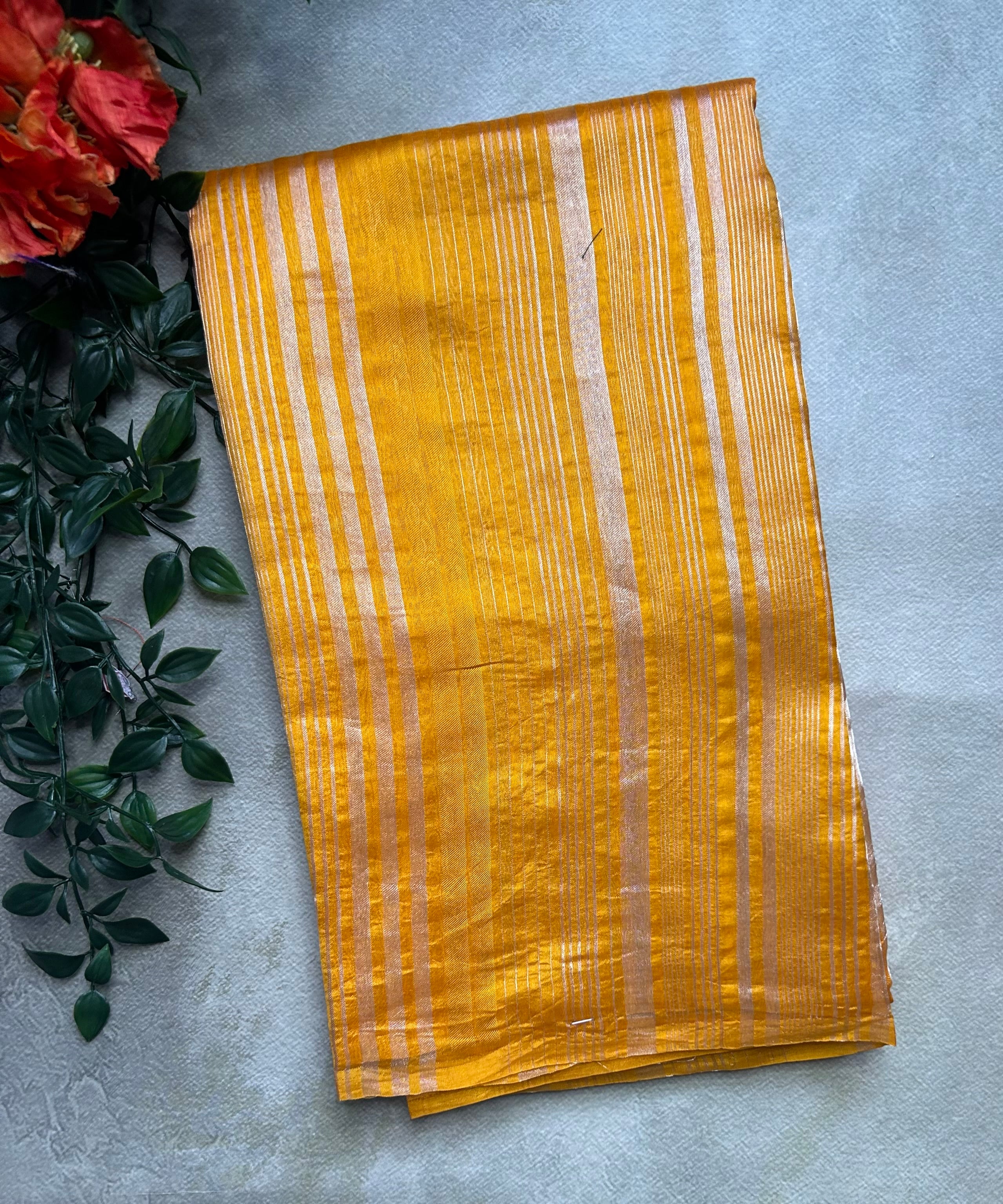 Yellow stripes pure organza tissue 103 saree
