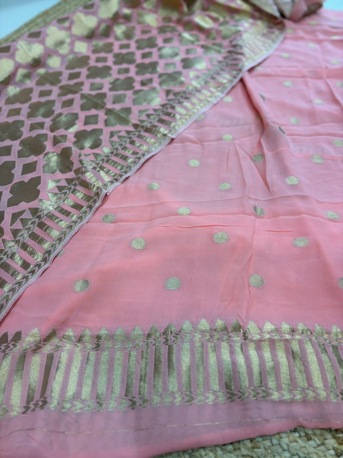 Peach Pure georgette Banarasi Dress Material