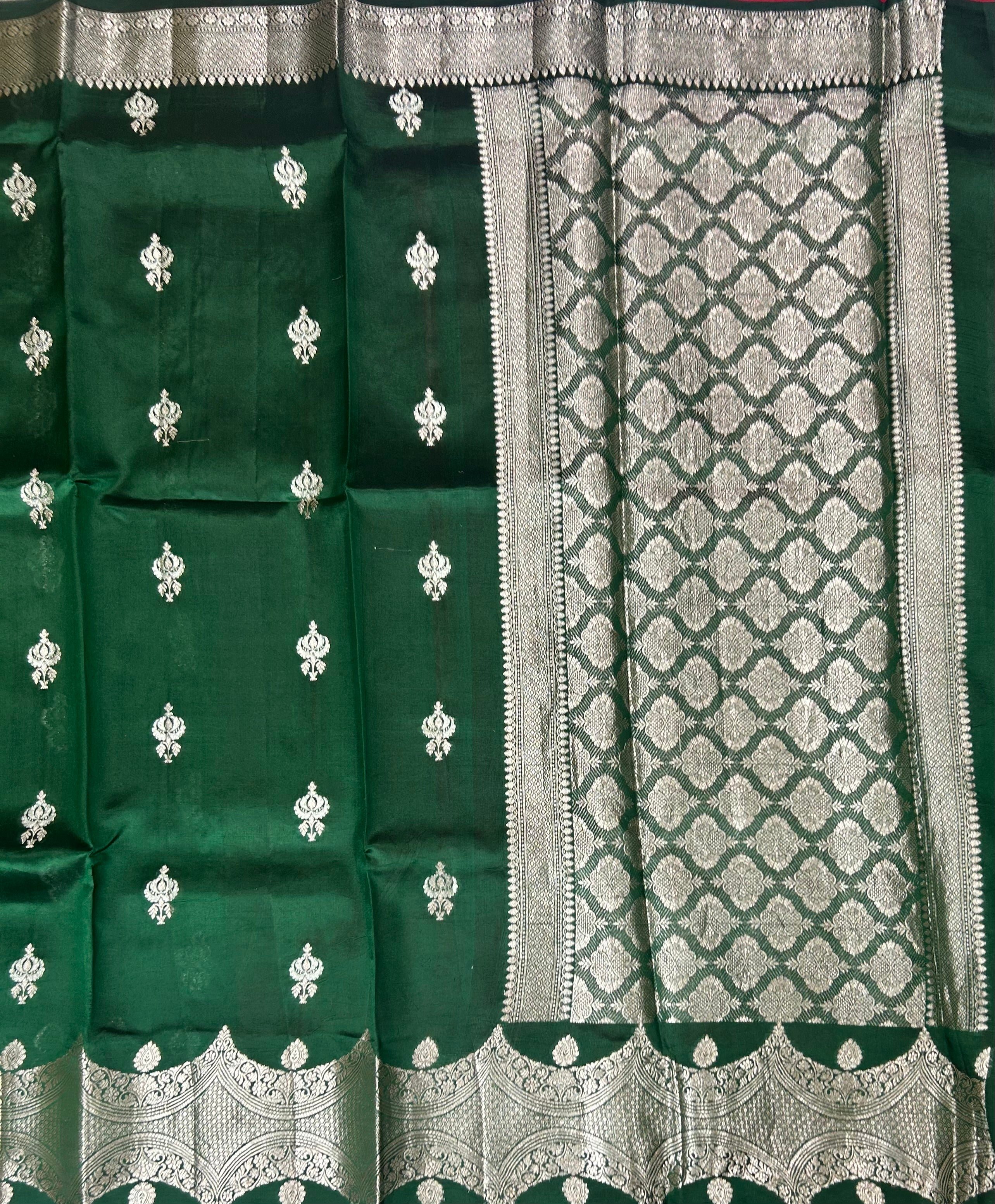 Bottle green scallop lightweight banarasi silk-10 saree