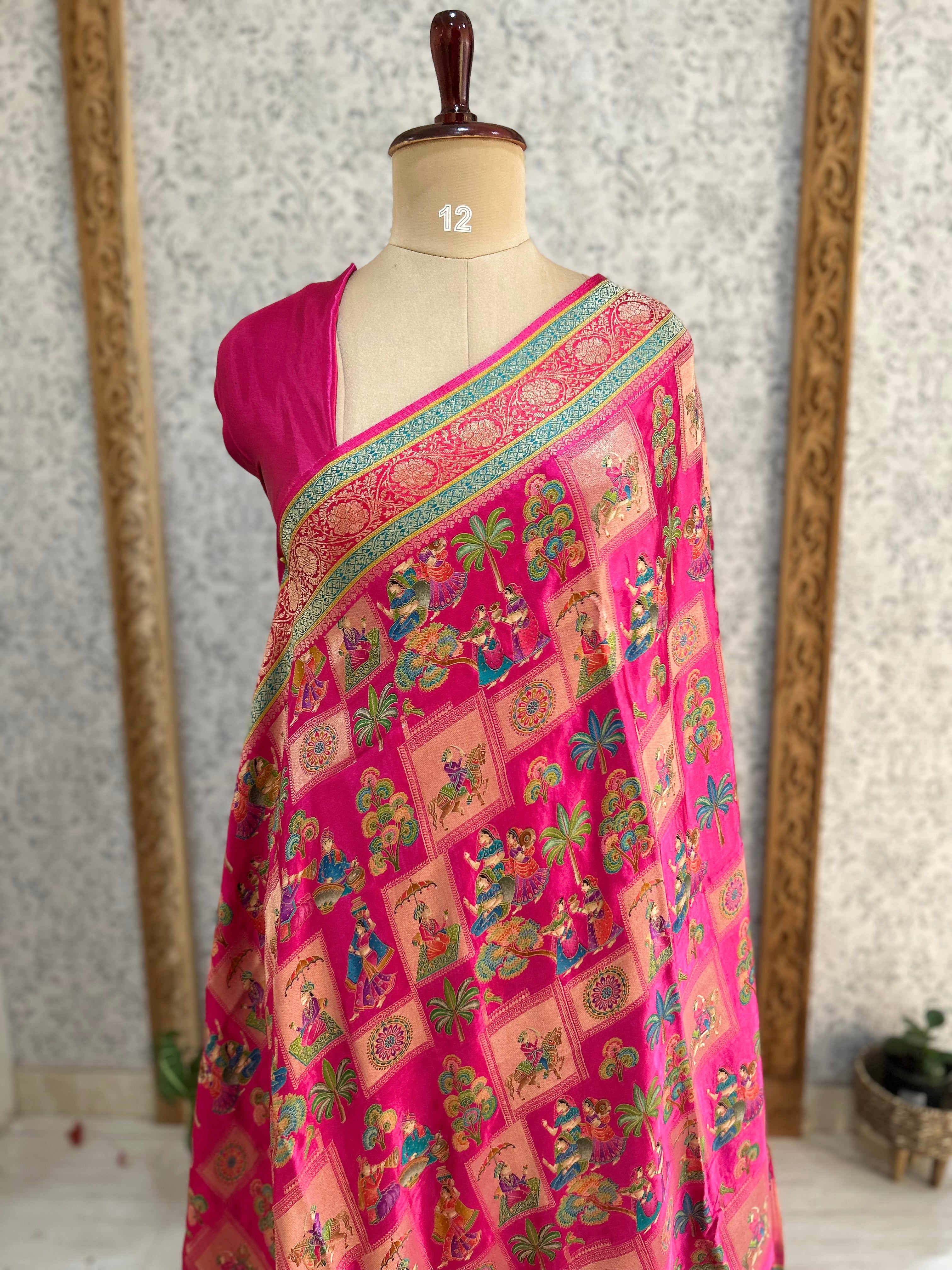 Pink dola crepe silk saree 101