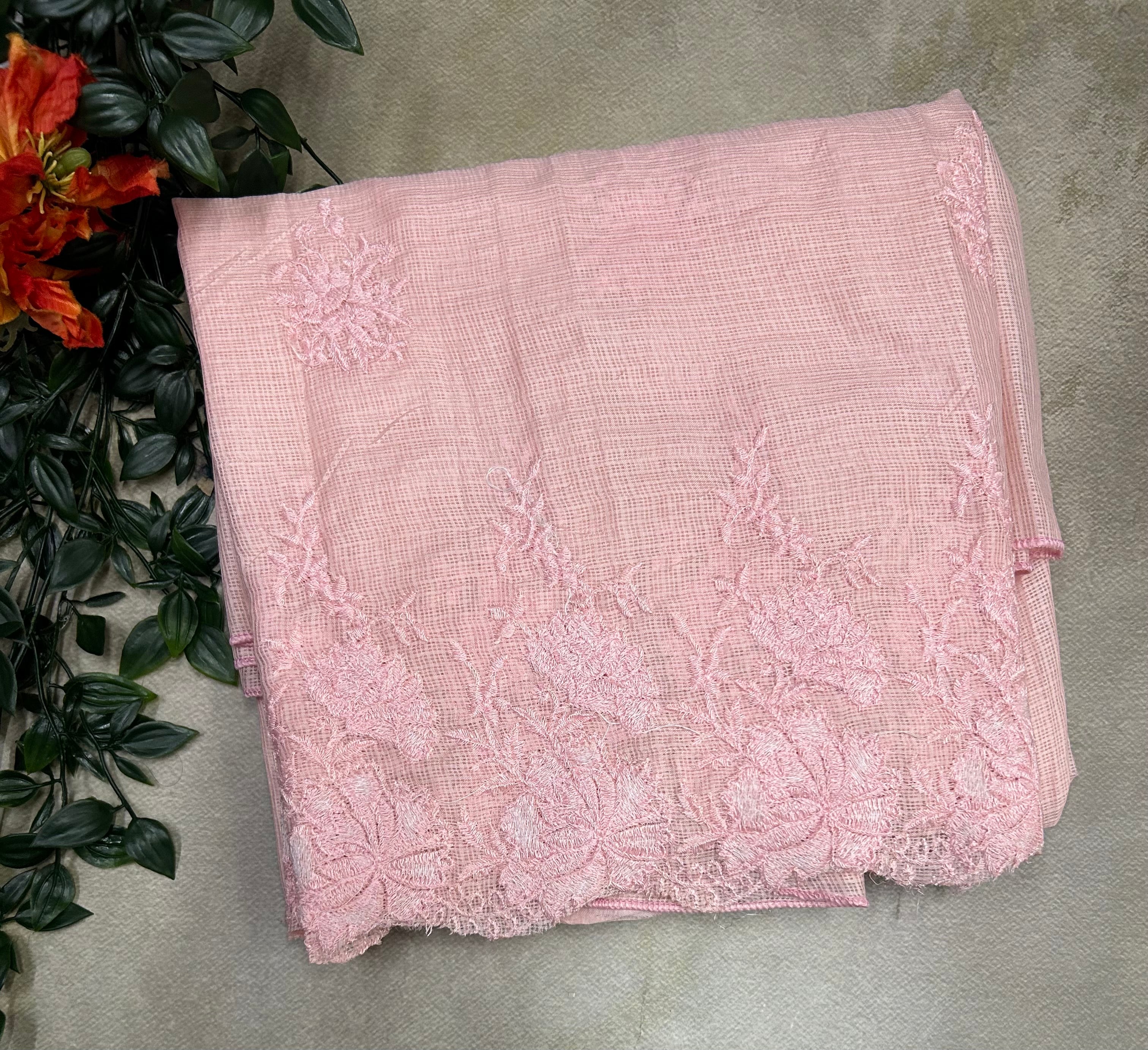 Pastel pink Kota check Saree