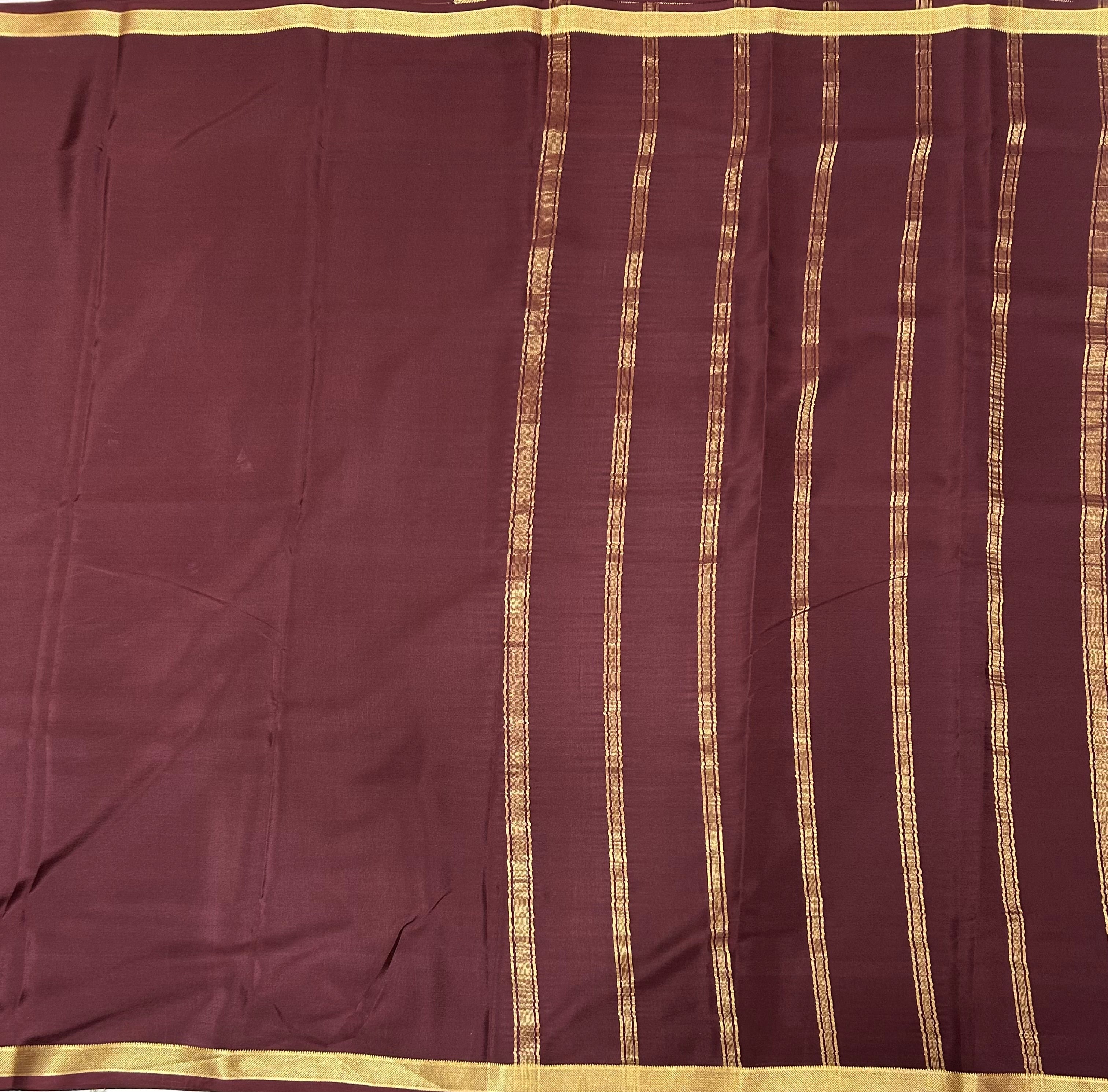 Brown plain one inch pure mysore silk-12 saree
