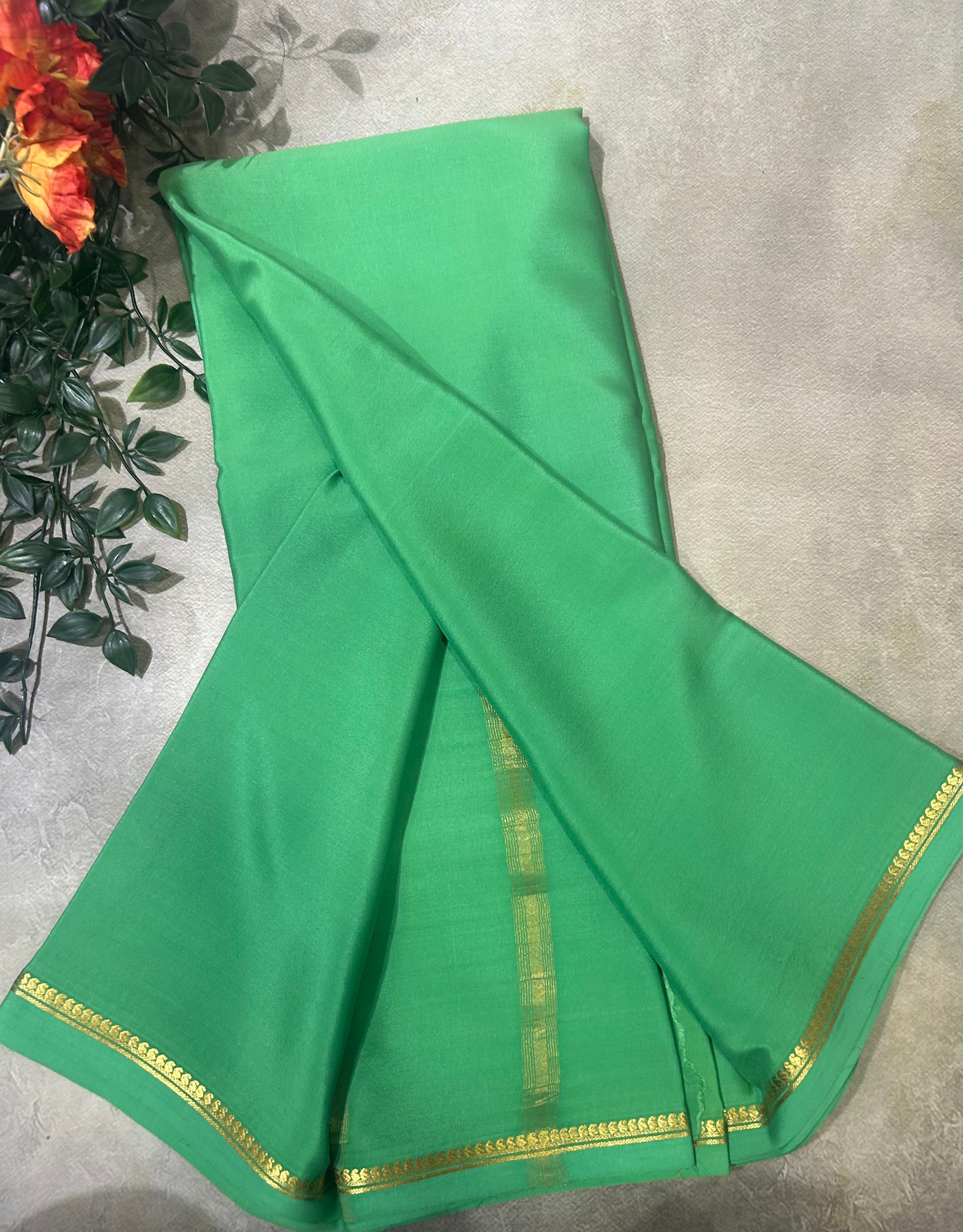 Pastel green small border pure Mysore silk 103 saree