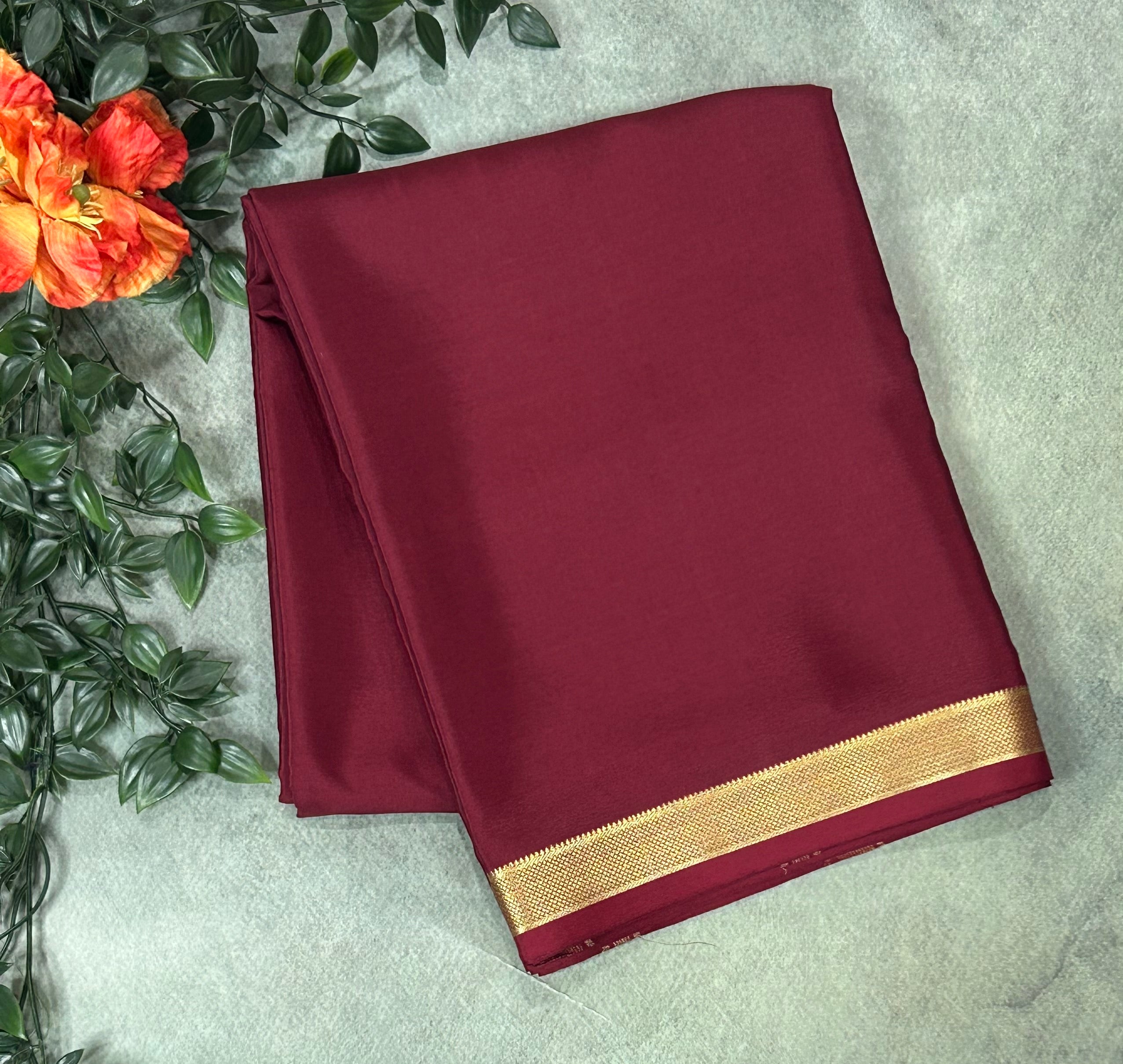 Maroon plain one inch pure mysore silk-12 saree
