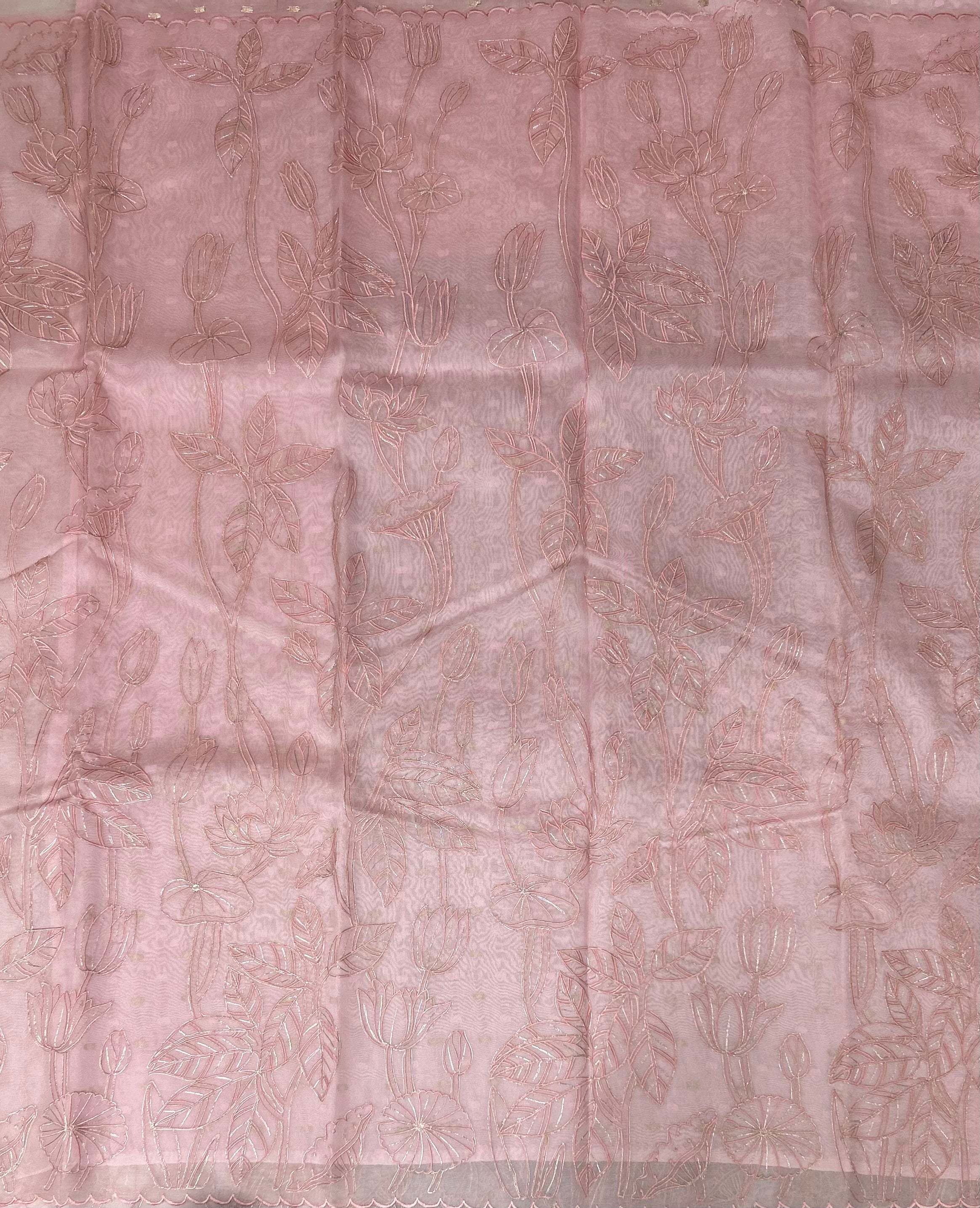 Light pink pure organza embroidery saree