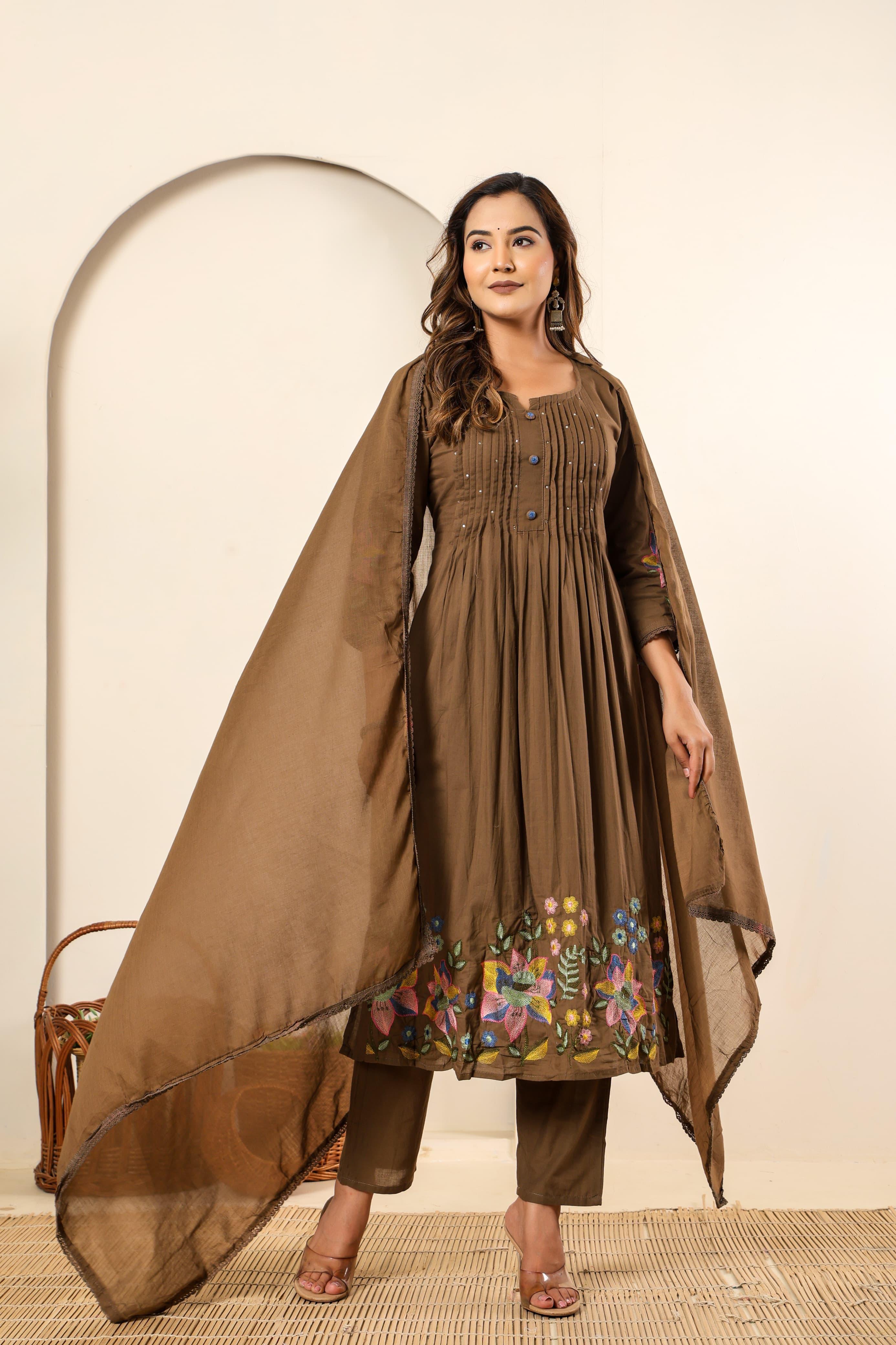 Brown Mul Cotton Anarkali Kurtha 347