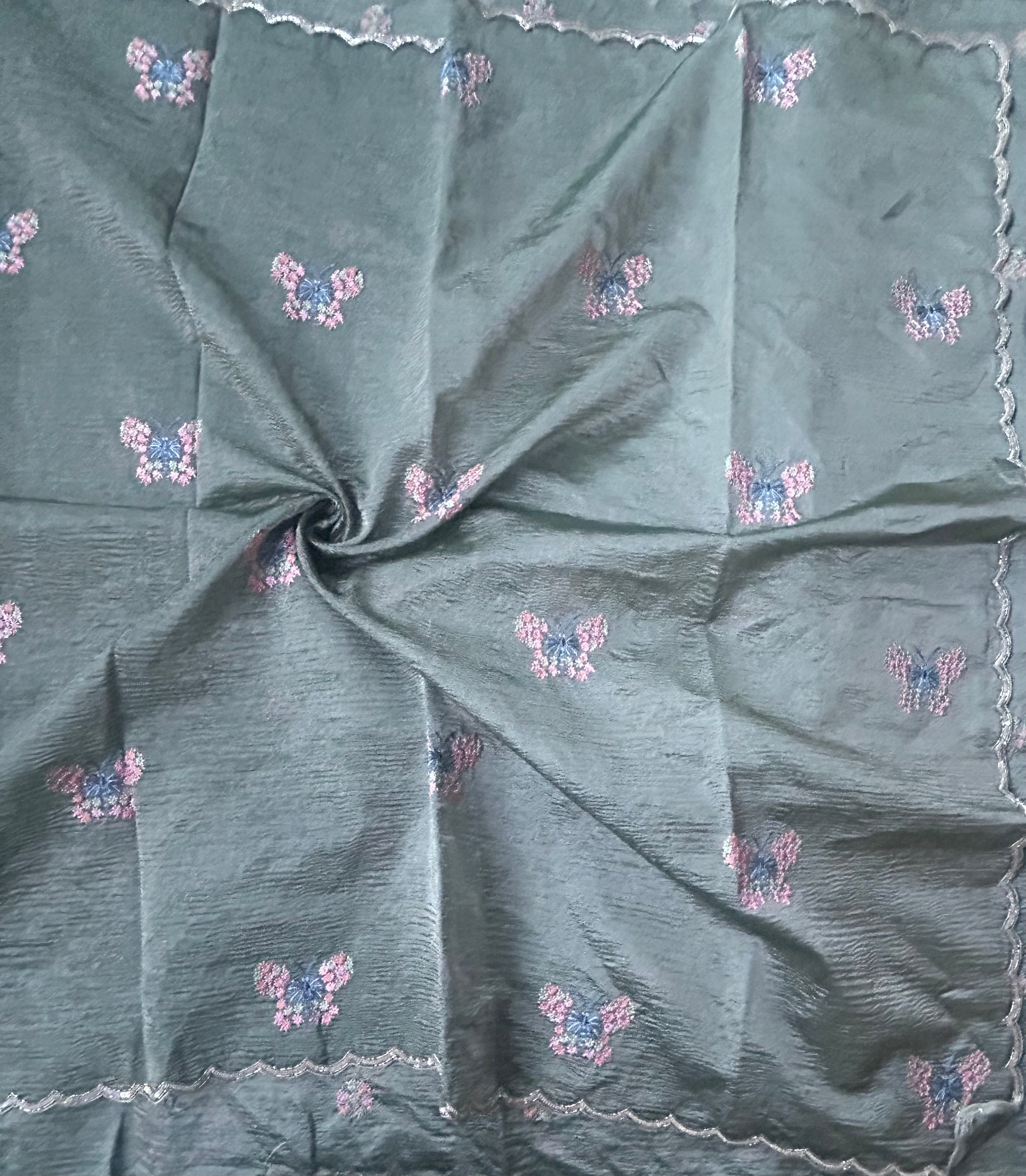 Pastel green stone work border party wear saree
