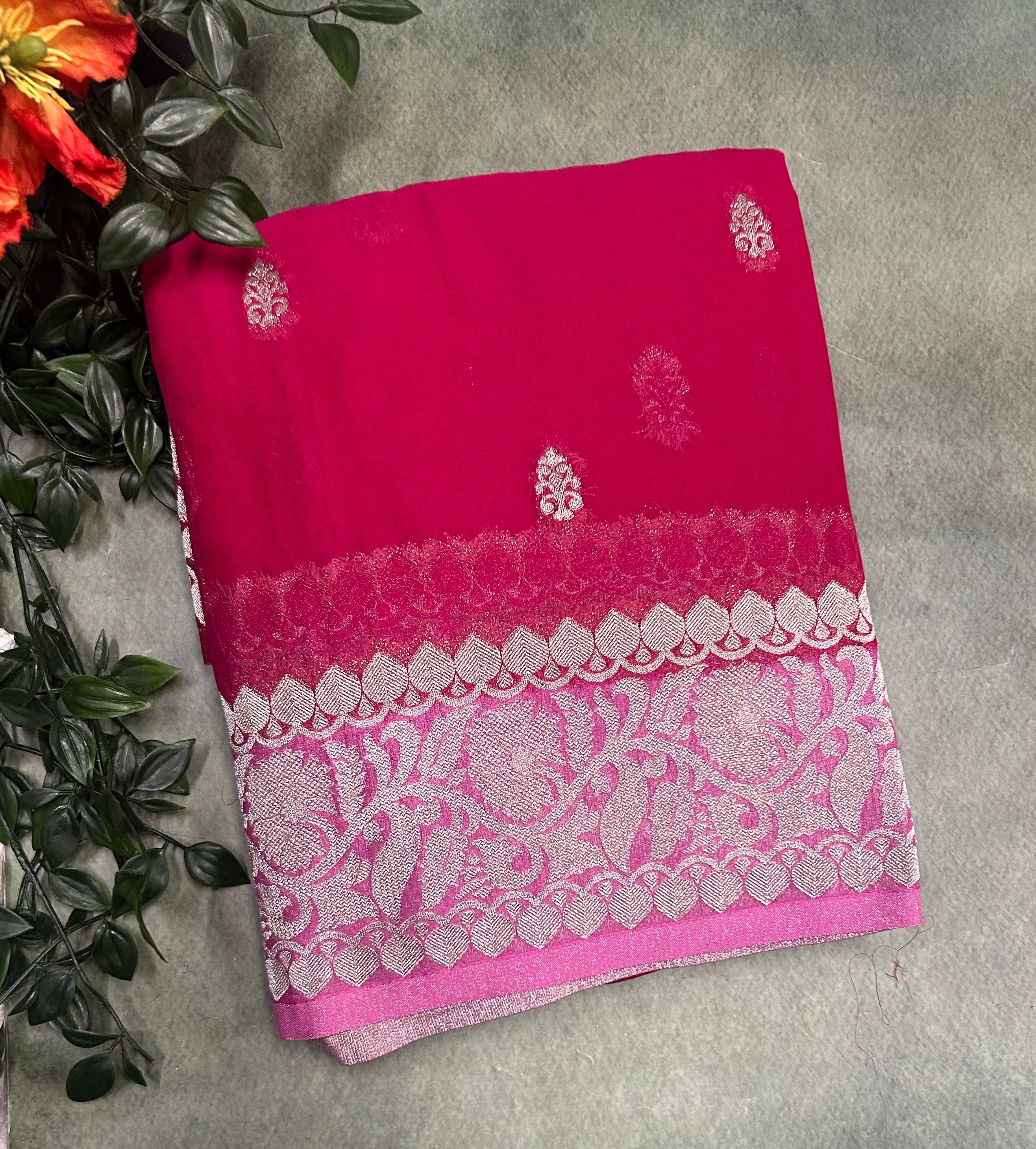 Pink small Butta semi chiffon Benarasi 105 saree
