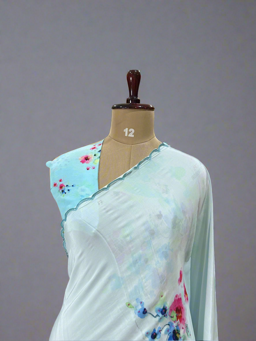 Pastel blue work scallop border printed pure crepe digital print party wear-09