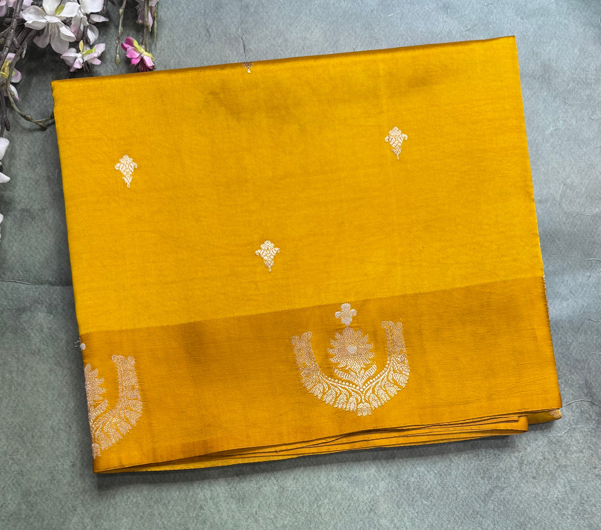 Mustard yellow benarasi lightweight silk 111 saree