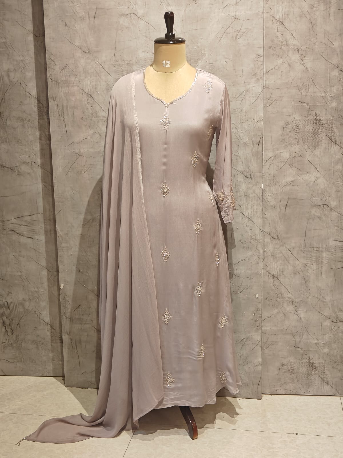 Lilac Anarkali Chinnon Hand Embroidery Kurtha 567