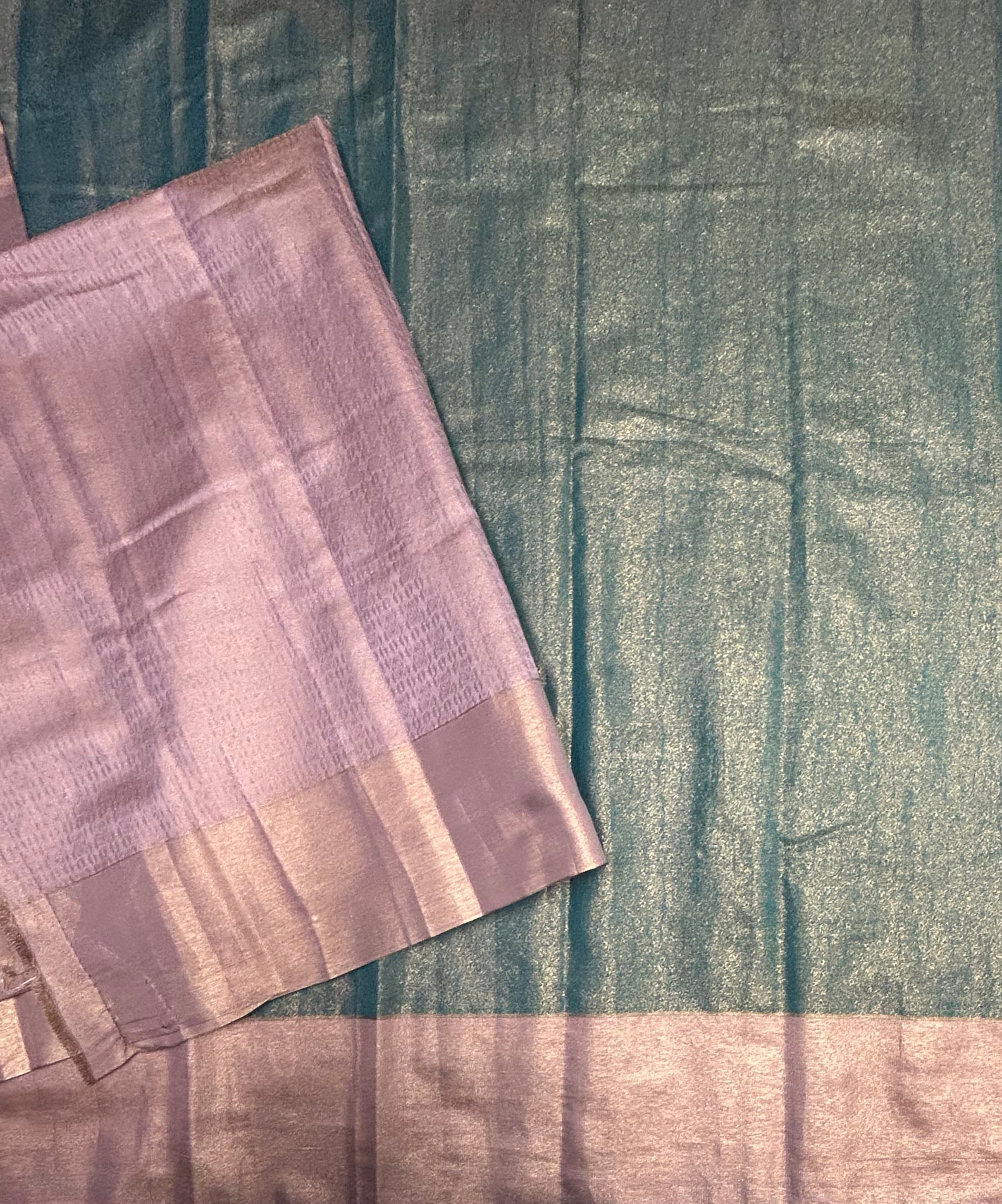 Green brocade small border semi tissue saree