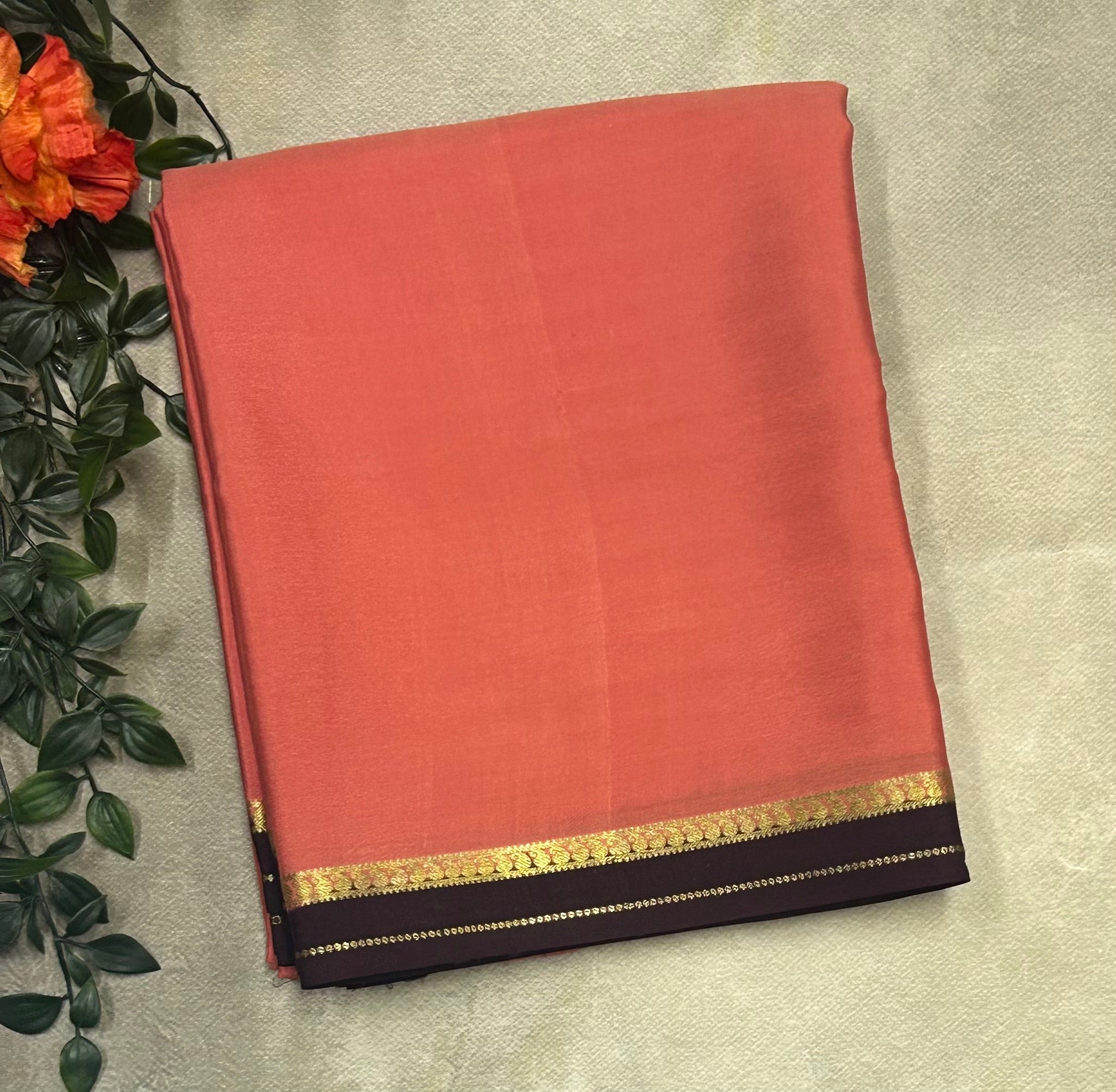 Pastel pink small border pure Mysore silk 103 saree